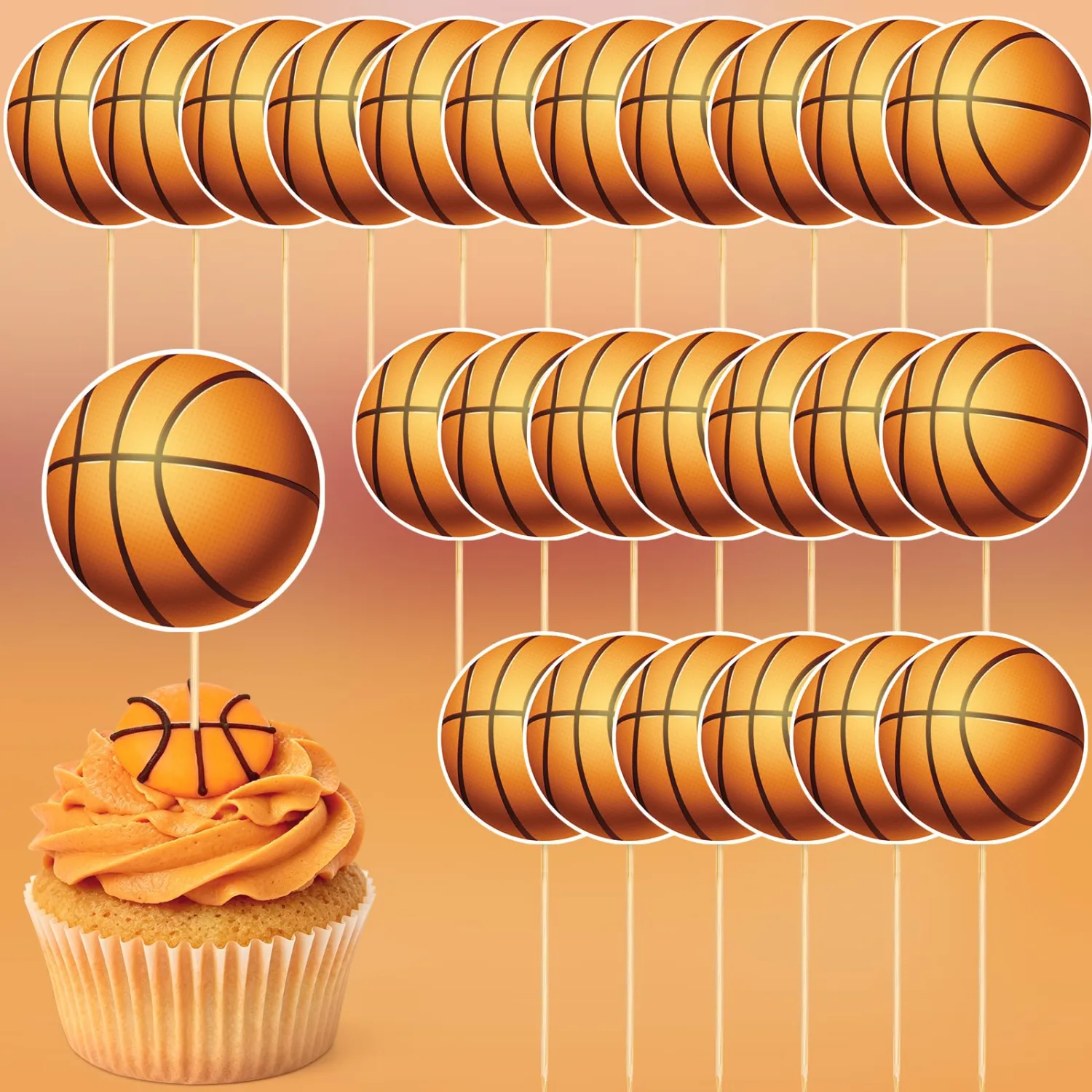 48 Pieces Basketball Cupcake Toppers Sport Balls Cupcake Picks for Kids Basketball Theme Party Baby Shower Birthday Party Decoration Supplies