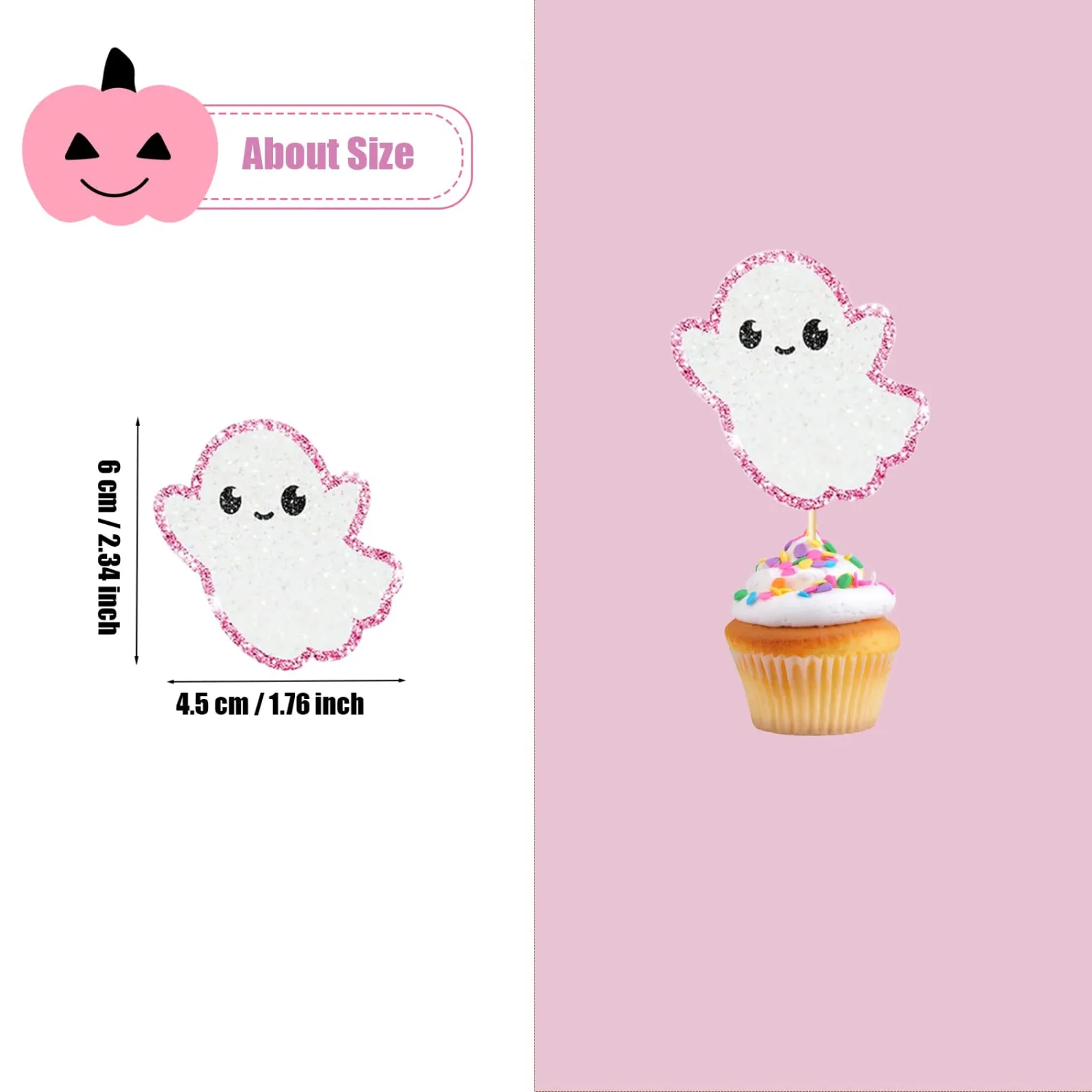 24PCS Halloween Cupcake Toppers, Pink Glitter Boo Ghost Cake Topper for Halloween Party Decorations,Cupcake Picks Food Picks for Ghost Theme Birthday Baby Shower Cake Decorations Party Supplies