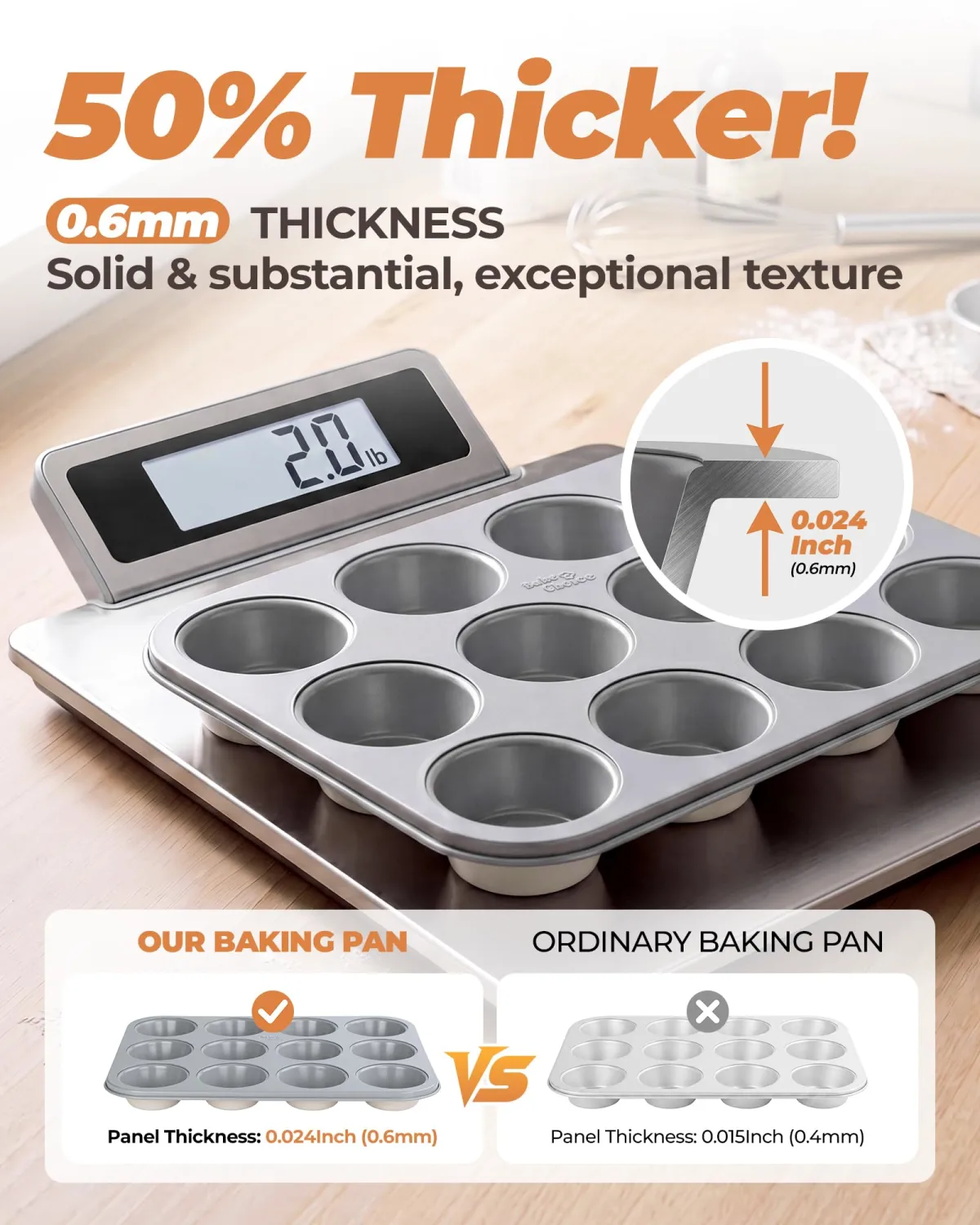 Bake Choice Muffin Pan for Baking, Standard Cupcake Pan, Cream Gray