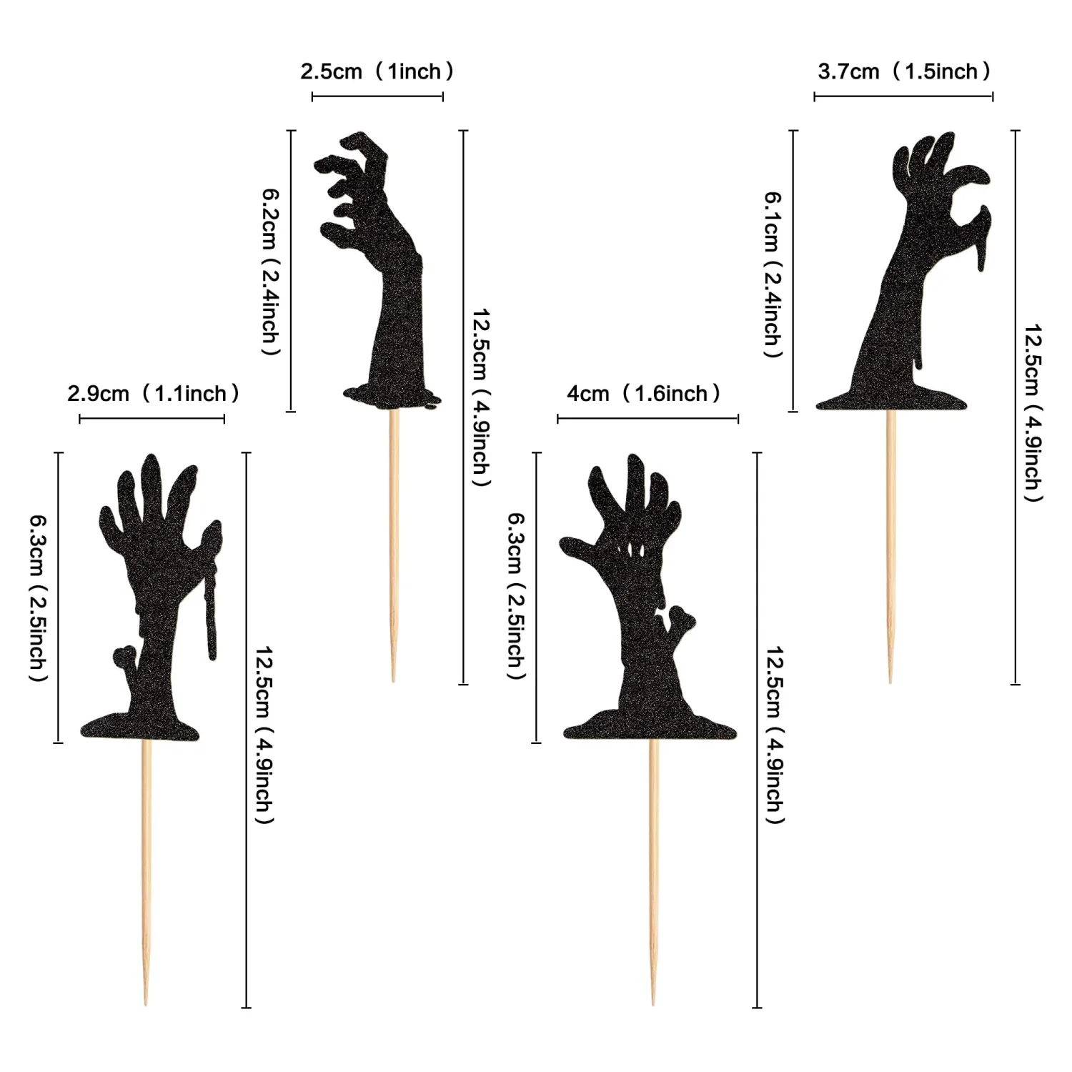 28Pcs Halloween Cupcake Toppers Glitter Black Zombie Hand Cupcake Picks