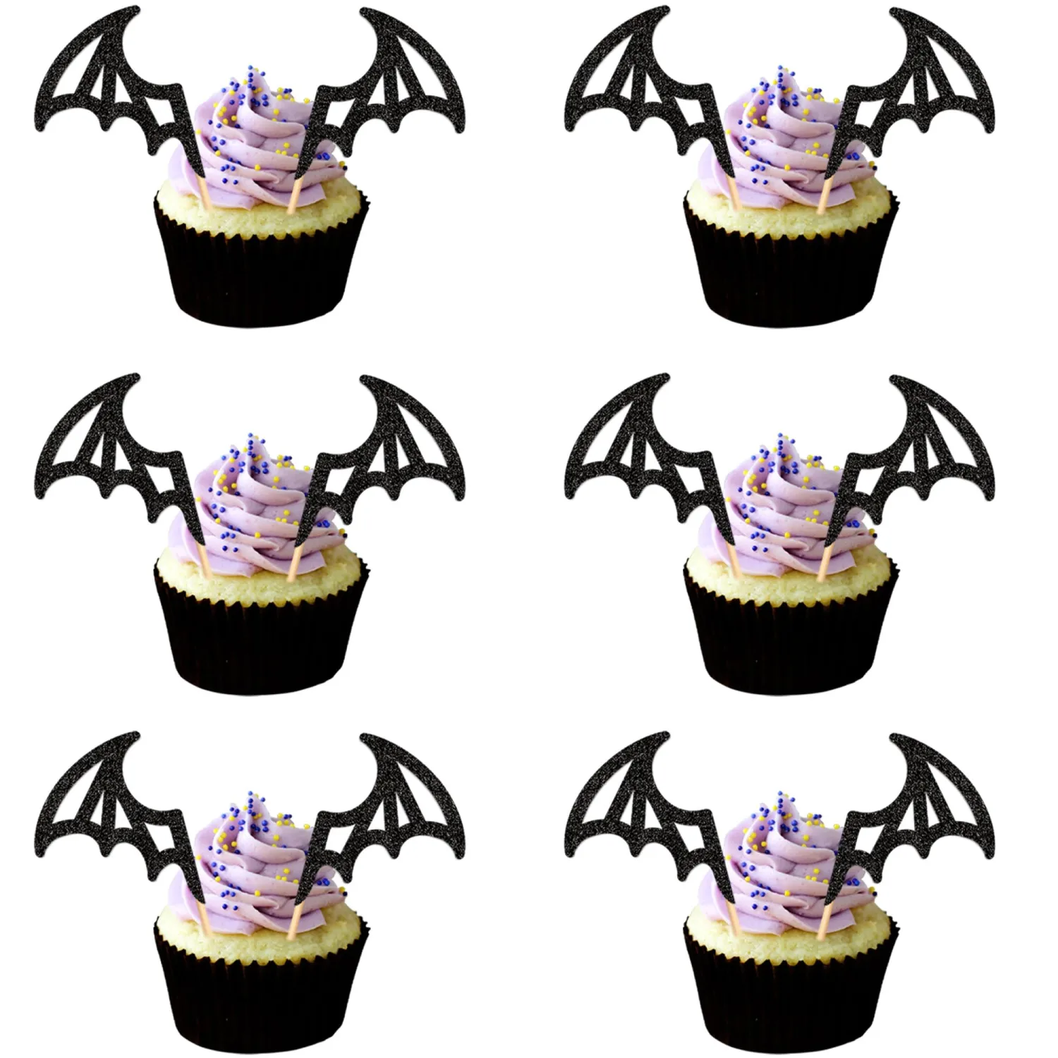 Ercadio 24Pcs Bat Wings Cupcake Toppers Halloween Bat Cake Decorations Halloween Theme Baby shower Kids Birthday Party Supplies