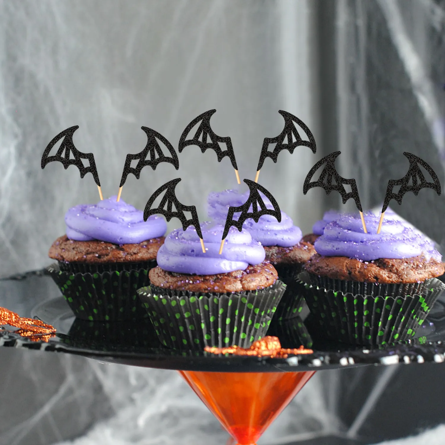 Ercadio 24Pcs Bat Wings Cupcake Toppers Halloween Bat Cake Decorations Halloween Theme Baby shower Kids Birthday Party Supplies