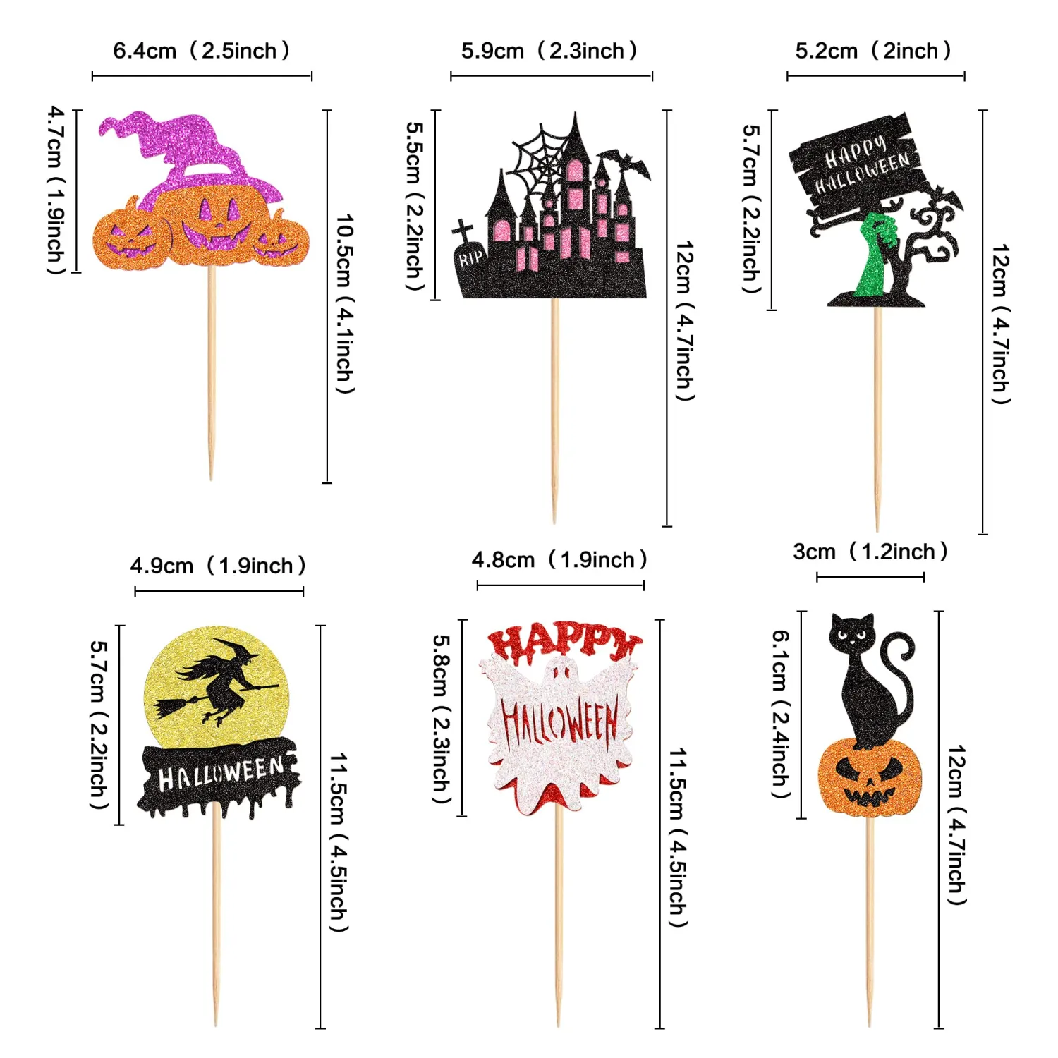 Ercadio 30Pcs Happy Halloween Cupcake Toppers Witch Pumpkin Black House Bats Cats Cupcake Picks for Gender Reveal Halloween Birthday Cupcake Decorations Halloween Party Supplies