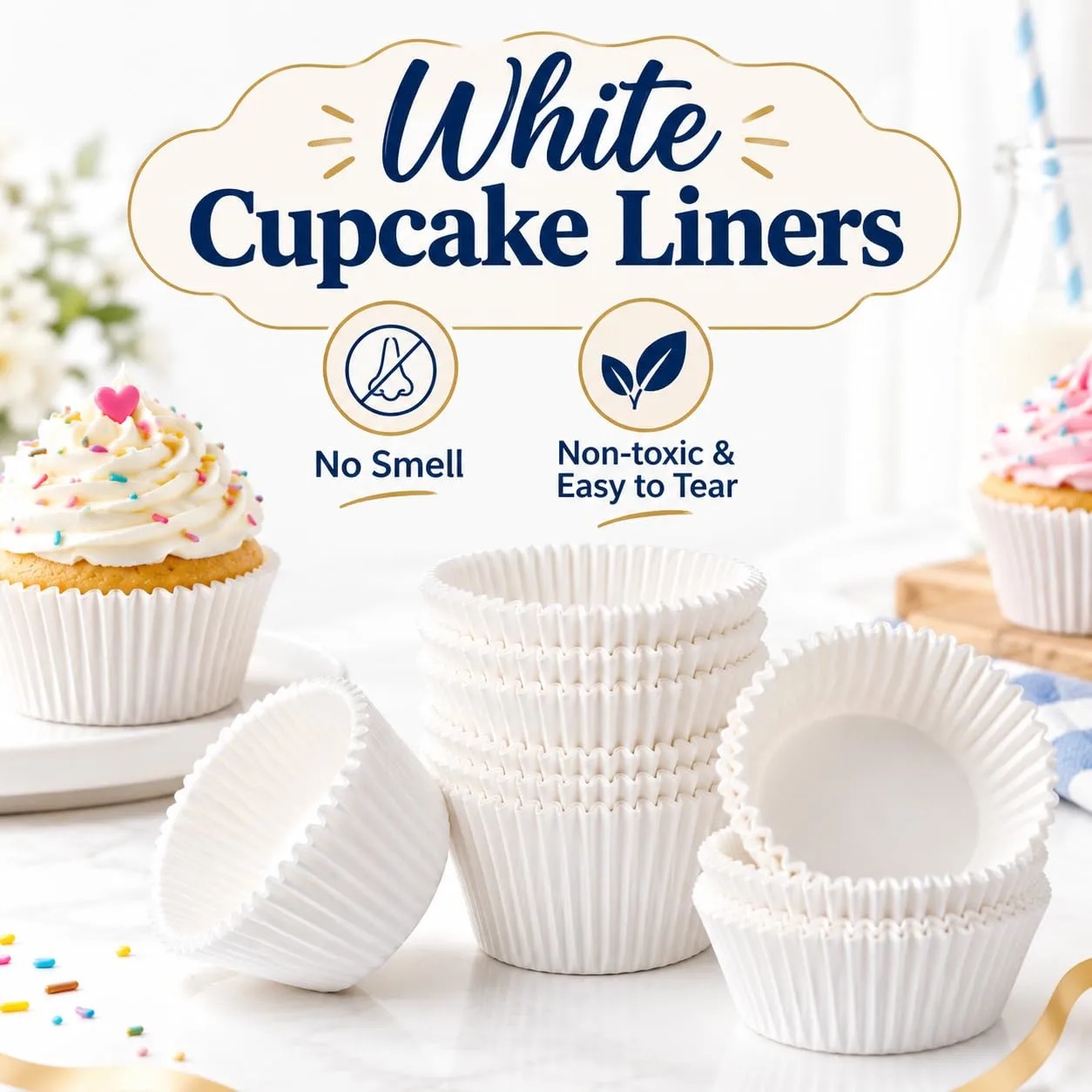 Standard Cupcake Liners White Muffin Liner,Non-stick Baking Cups(500PCS)