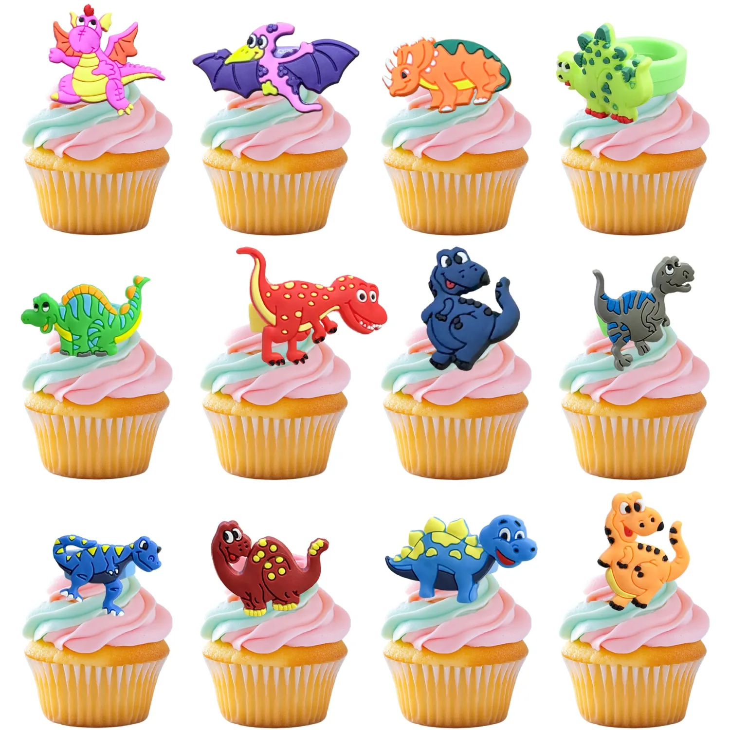 24Pcs Dinosaur Cupcake Rings Topper Dinosaur Birthday Decorations