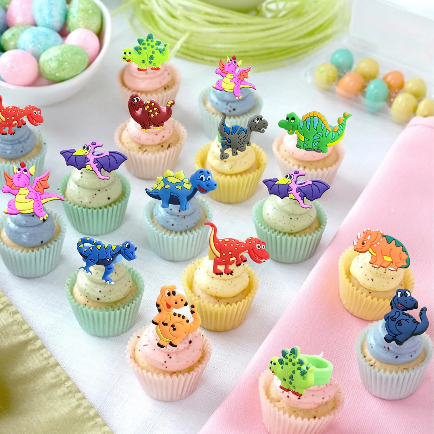 24Pcs Dinosaur Cupcake Rings Topper Dinosaur Birthday Decorations