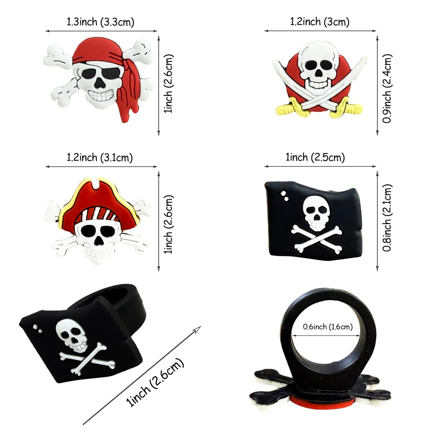 24 PCS Pirate Rings Cupcake Toppers Durable PVC Skull Cake Topper Pirate Birthday Party Decorations for Nautical Theme Baby Shower Kids Boys Men Birthday Party Cake Decorations Supplies
