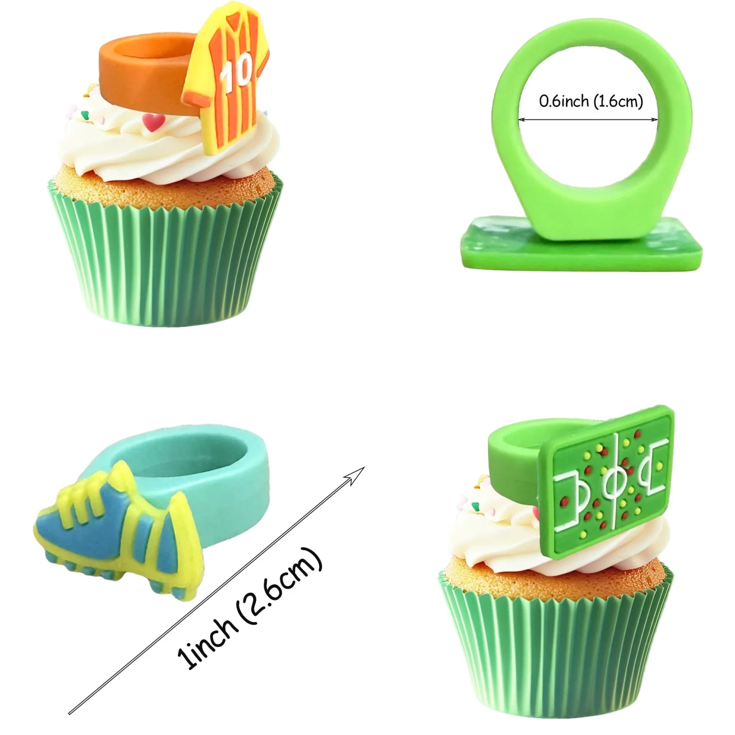 24 PCS Soccer Cupcake Toppers Football Rings Soccer Ball Cupcake Picks Sport Party Decorations Football Theme Birthday Party Baby Shower Kids Boys Men Birthday Party Decorations Supplies