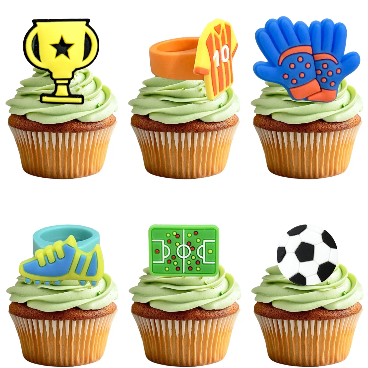 24 PCS Soccer Cupcake Toppers Football Rings Soccer Ball Cupcake Picks Sport Party Decorations Football Theme Birthday Party Baby Shower Kids Boys Men Birthday Party Decorations Supplies