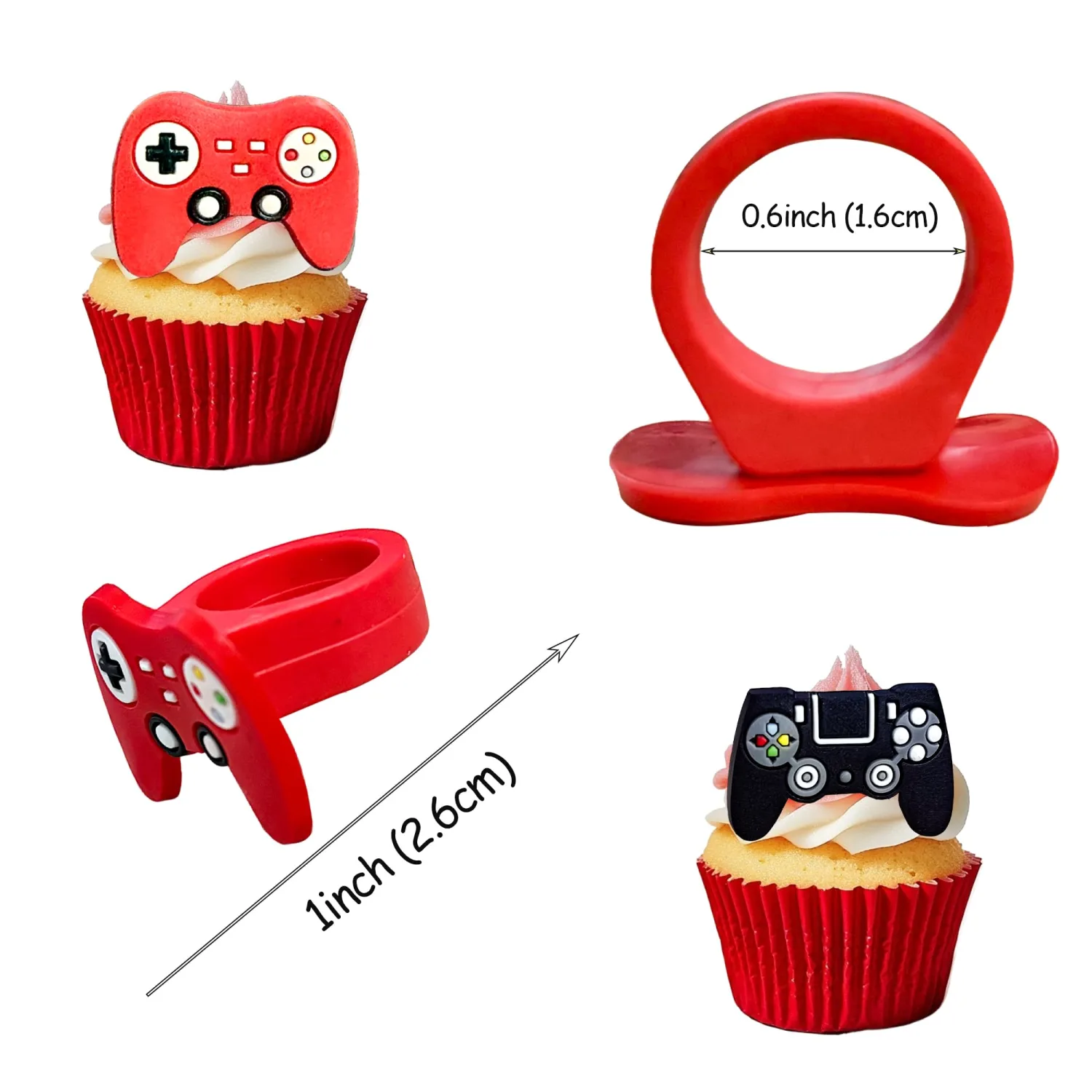 24 PCS Video Game Cupcake Rings Toppers Decorations Video Game Birthday Party Decorations Game On Cupcake Toppers for GamePad Theme Baby Shower Birthday Anniversary Party Decoration Supplies