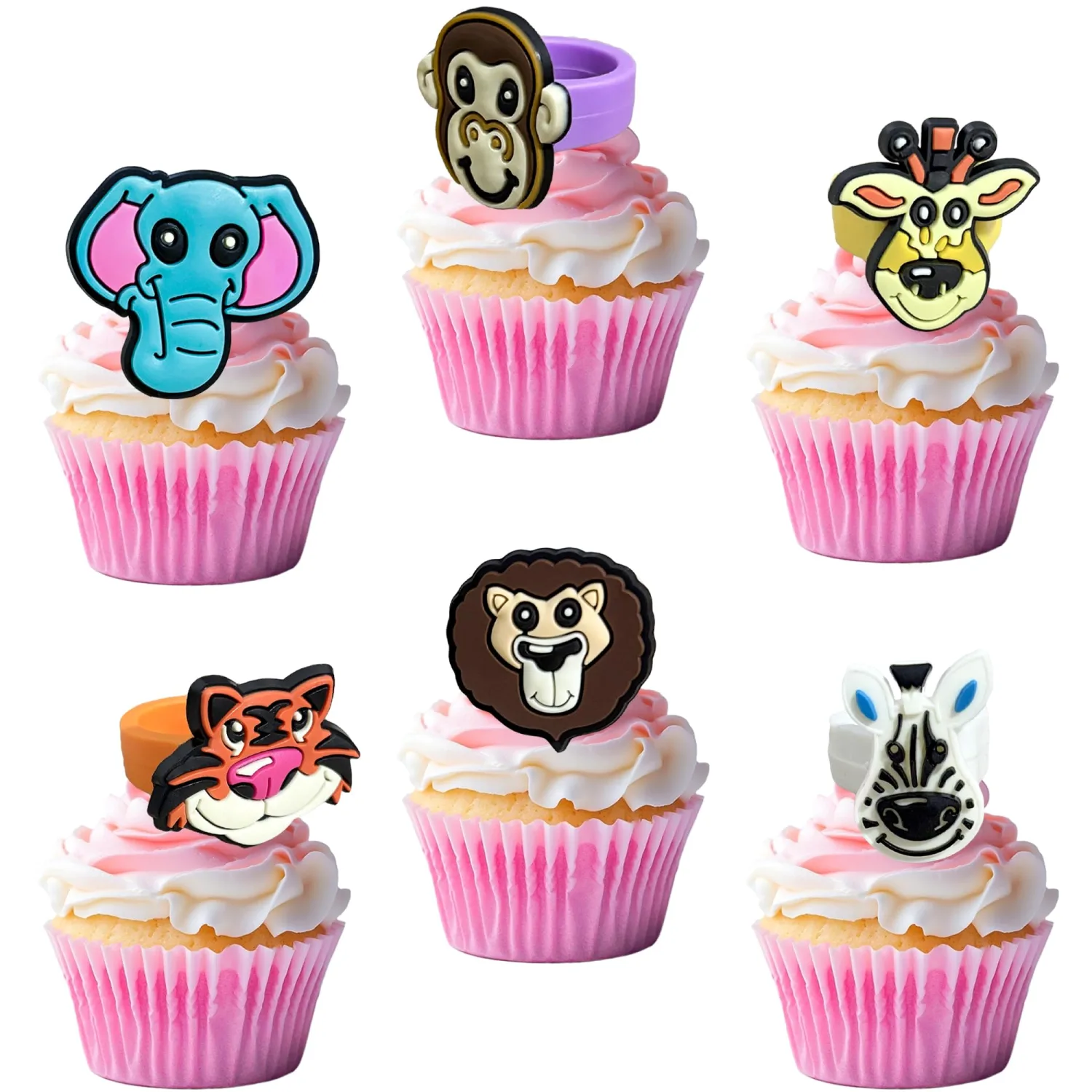 24 PCS Animal Cupcake Rings Toppers, Safari Birthday Decorations
