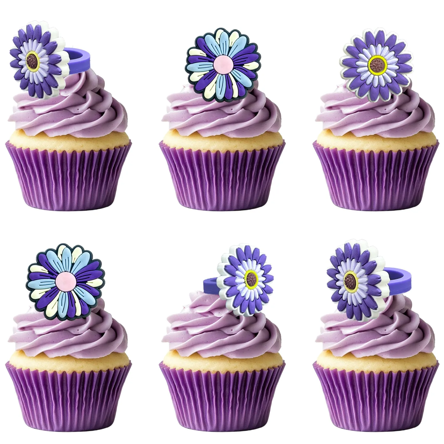 24 PCS Daisy Cupcake Rings Sunflower Cupcake Toppers Daisy Flower Birthday Party Decorations for Sunflower Theme Baby Shower Birthday Spring Bridal Shower Wedding Party Decoration Supplies