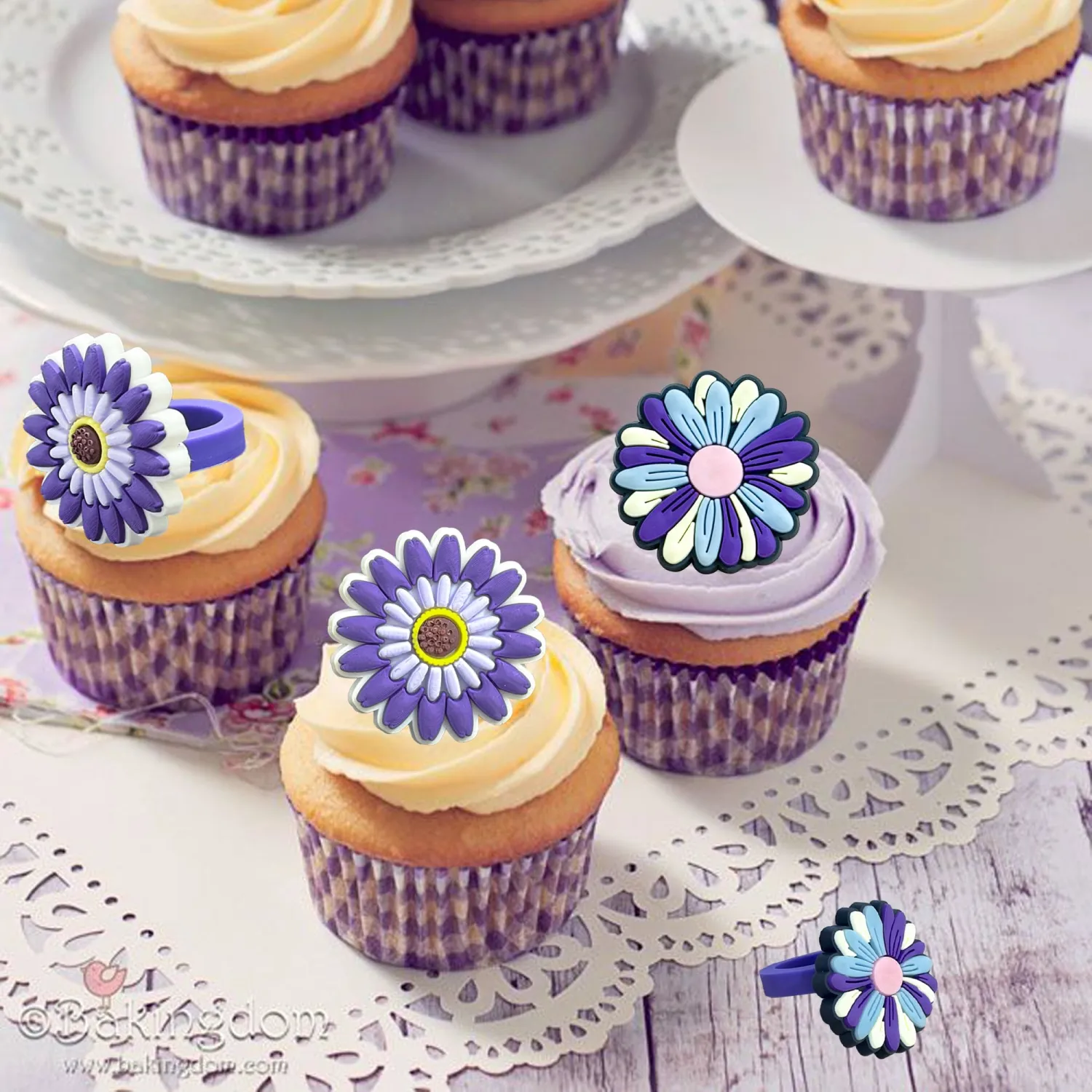 24 PCS Daisy Cupcake Rings Sunflower Cupcake Toppers Daisy Flower Birthday Party Decorations for Sunflower Theme Baby Shower Birthday Spring Bridal Shower Wedding Party Decoration Supplies