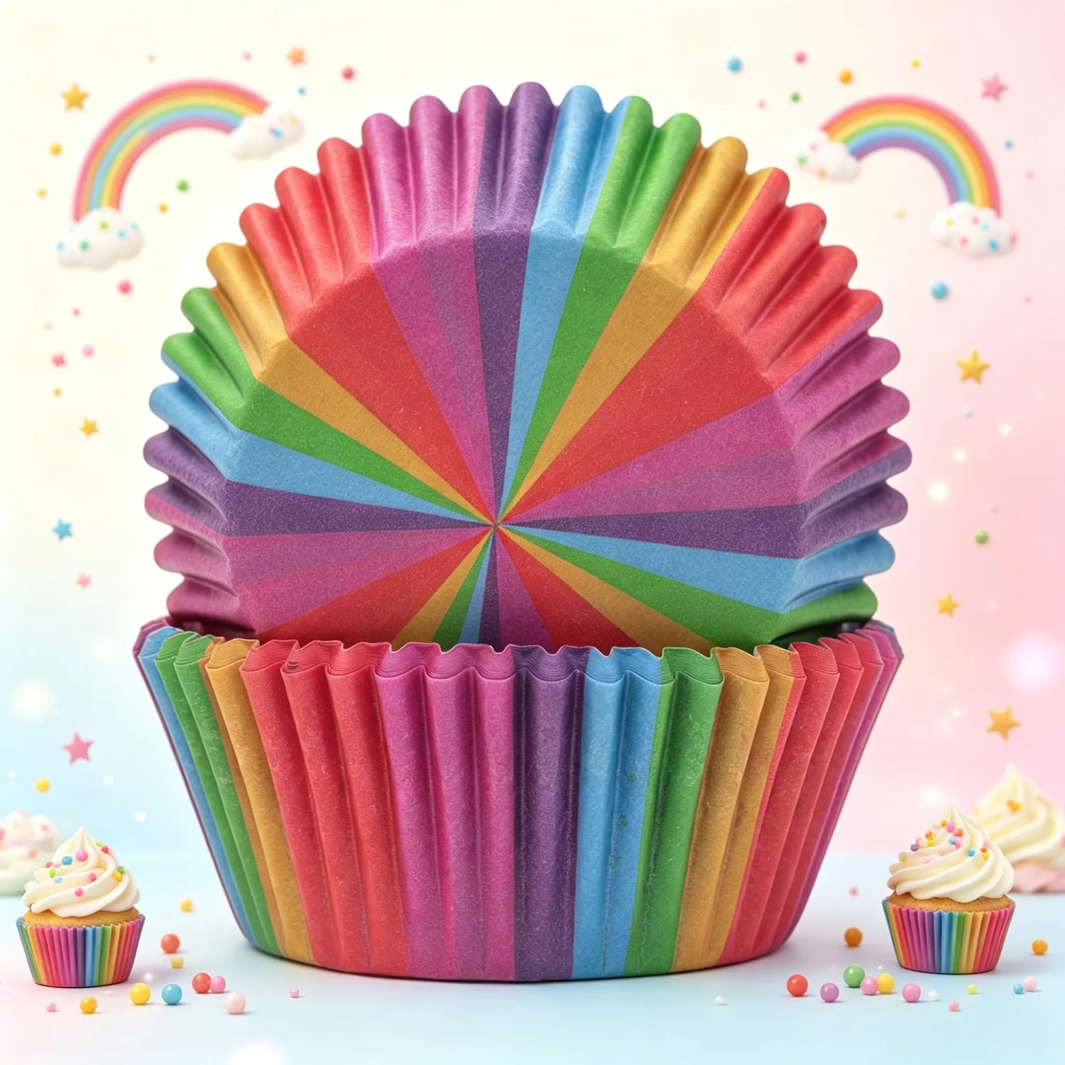 Standard Baking Cups, Printed Color Cupcake Liners, 150-Count
