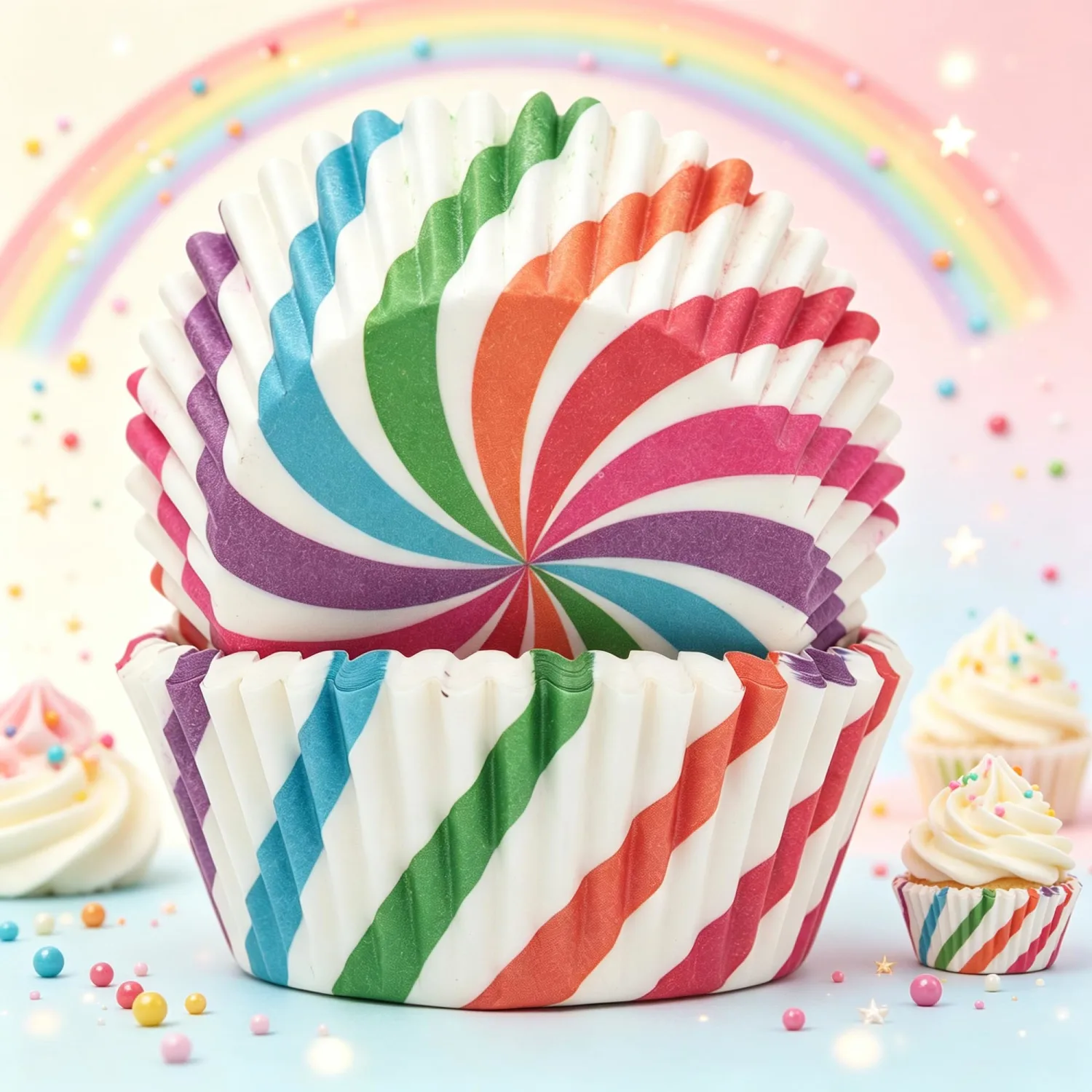 Standard Baking Cups, Printed Color Cupcake Liners, 150-Count