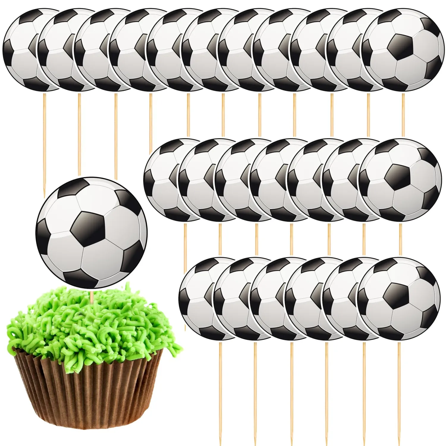 48 Pcs Soccer Cupcake Toppers Soccer Ball Cake Toppers Sport Birthday Party Decorations for Sport Ball Birthday Baby Shower Game Day Party Supplies
