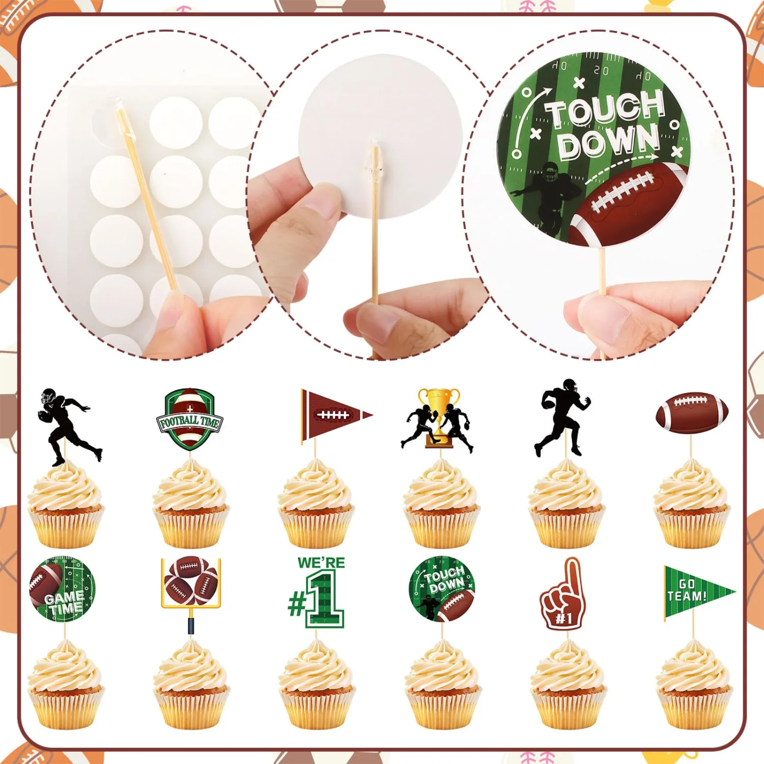 48 Pcs Football Cupcake Toppers and Wrappers Football Cupcake Decorations Picks for Football Theme Party Decorations Sport Birthday Game Day Party Supplies