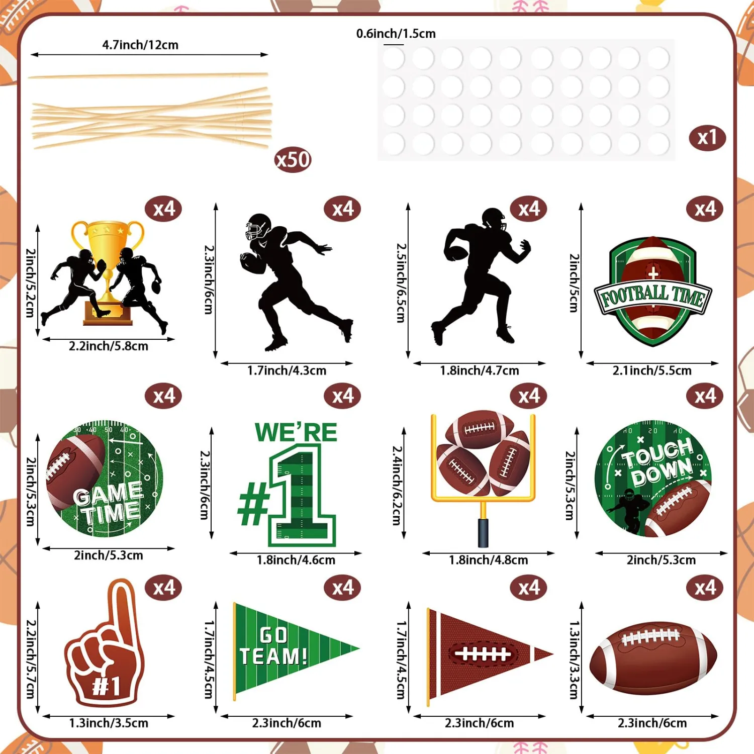 48 Pcs Football Cupcake Toppers and Wrappers Football Cupcake Decorations Picks for Football Theme Party Decorations Sport Birthday Game Day Party Supplies