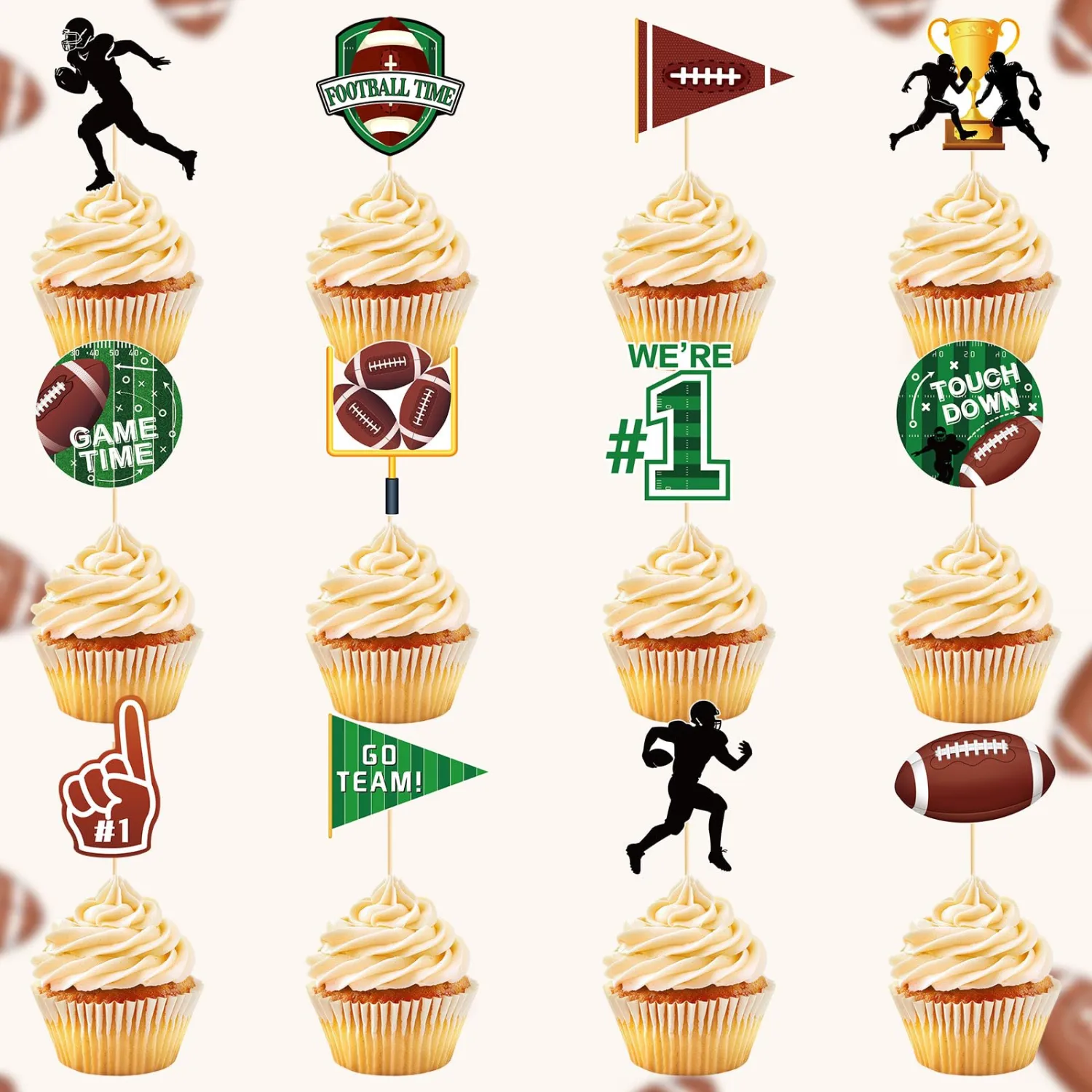 48 Pcs Football Cupcake Toppers and Wrappers Football Cupcake Decorations Picks for Football Theme Party Decorations Sport Birthday Game Day Party Supplies