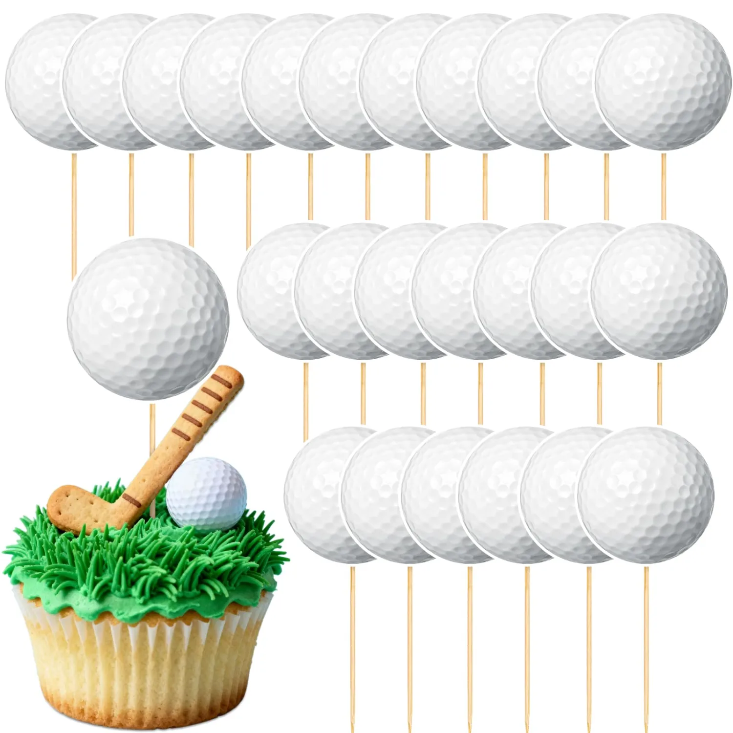 48 Pcs Golf Cupcake Toppers Golf Ball Cake Toppers Sport Birthday Party Decorations for Sport Ball Birthday Baby Shower Game Day Party Supplies