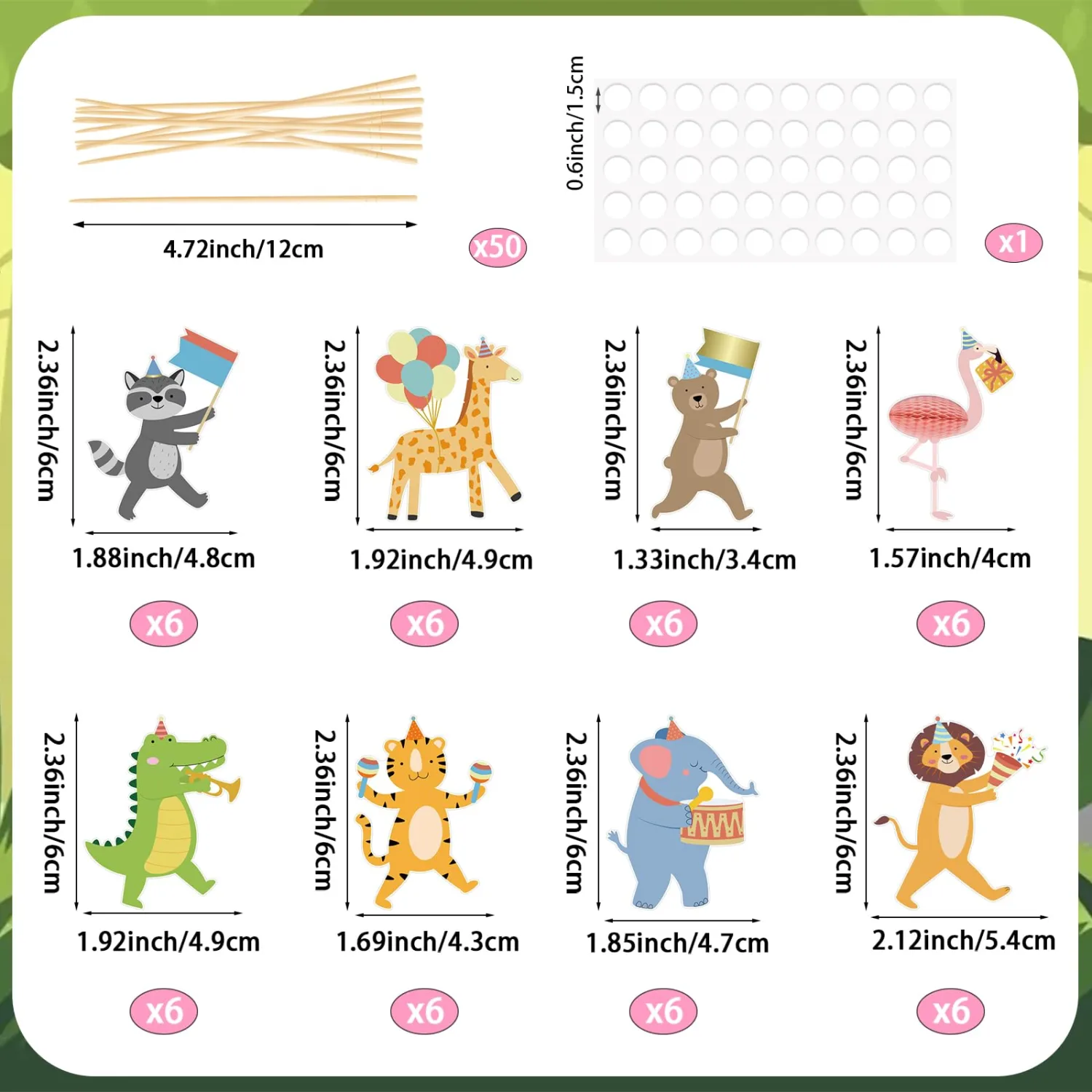 48 Pcs Safari Animals Cupcake Toppers Animals Cake Birthday Party Decorations Animals Parade Cupcake Toppers Picks for Jungle Zoo Wild Theme Baby Shower Birthday Circus Party Supplies
