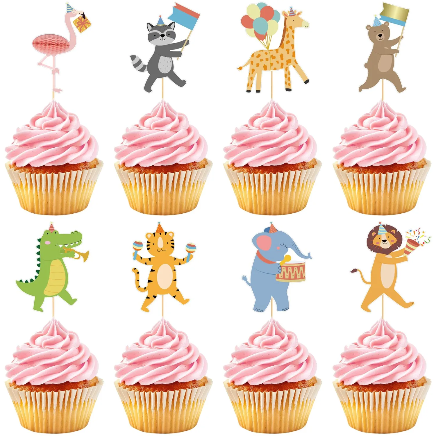 48 Pcs Safari Animals Cupcake Toppers Animals Cake Birthday Party Decorations Animals Parade Cupcake Toppers Picks for Jungle Zoo Wild Theme Baby Shower Birthday Circus Party Supplies