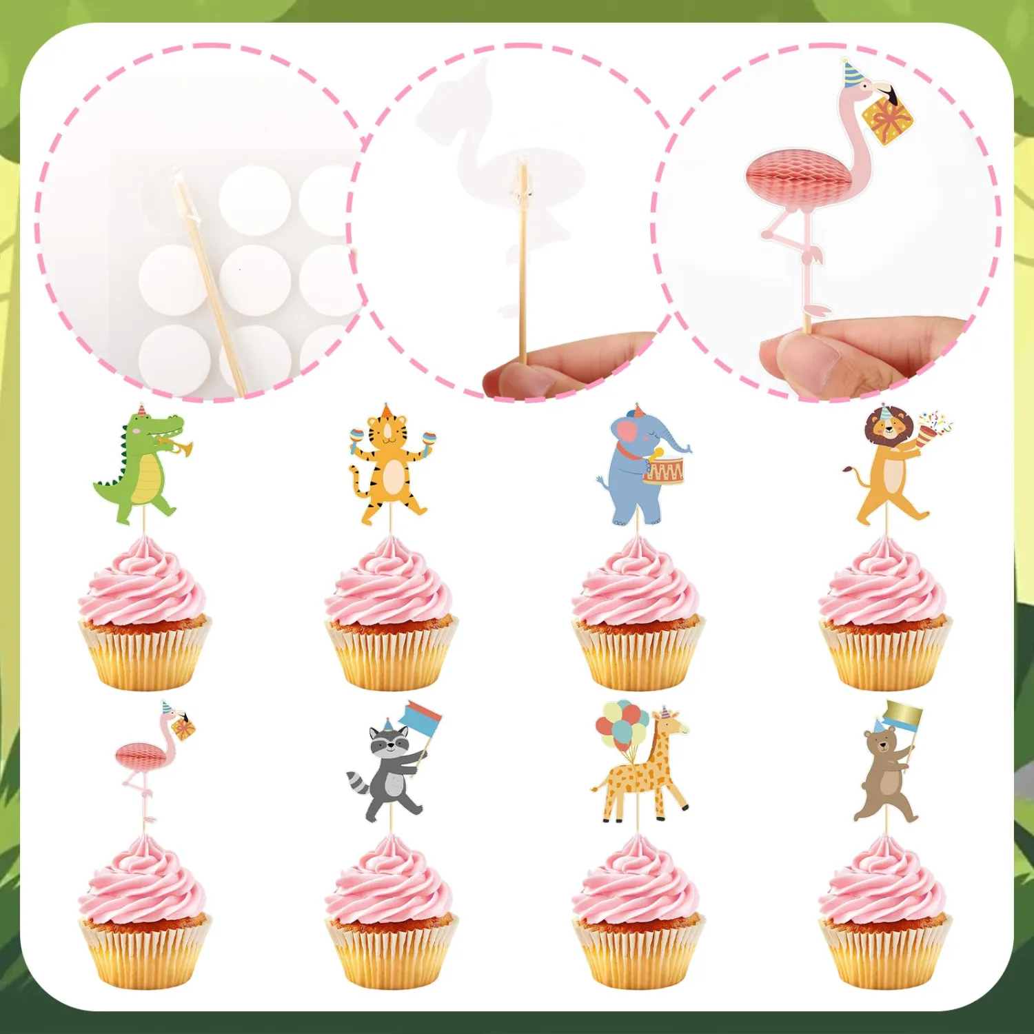 48 Pcs Safari Animals Cupcake Toppers Animals Cake Birthday Party Decorations Animals Parade Cupcake Toppers Picks for Jungle Zoo Wild Theme Baby Shower Birthday Circus Party Supplies