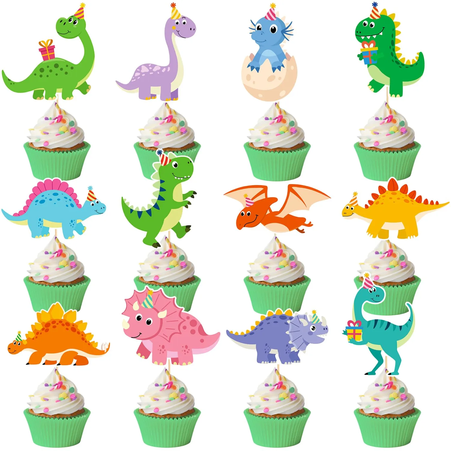 48 Pcs Dinosaur Cupcake Toppers Cute Cartoon Dinosaur Cupcake Picks Dino Theme Cake Decorations for Birthday Baby Shower Cake Party Decorations Supplies