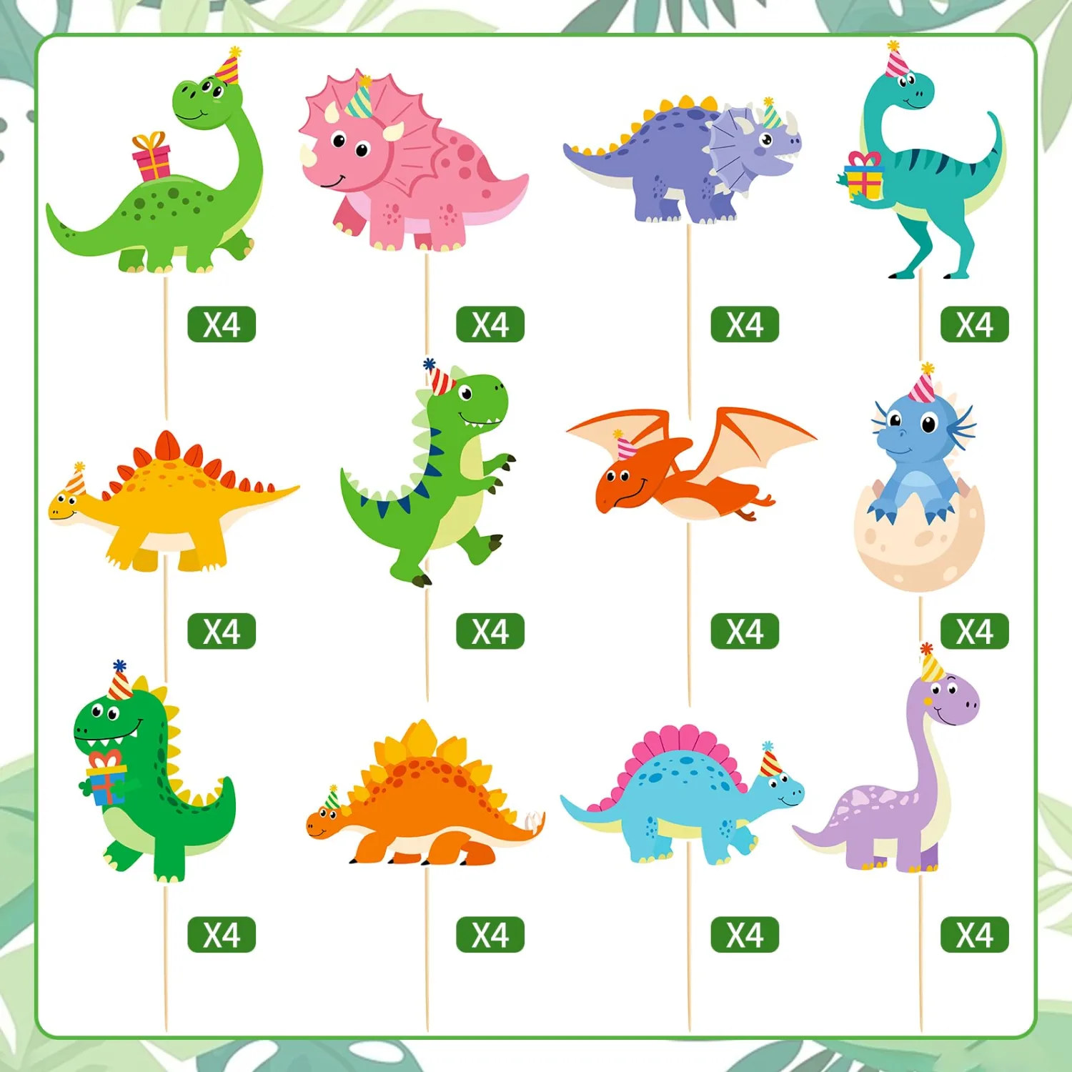 48 Pcs Dinosaur Cupcake Toppers Cute Cartoon Dinosaur Cupcake Picks Dino Theme Cake Decorations for Birthday Baby Shower Cake Party Decorations Supplies