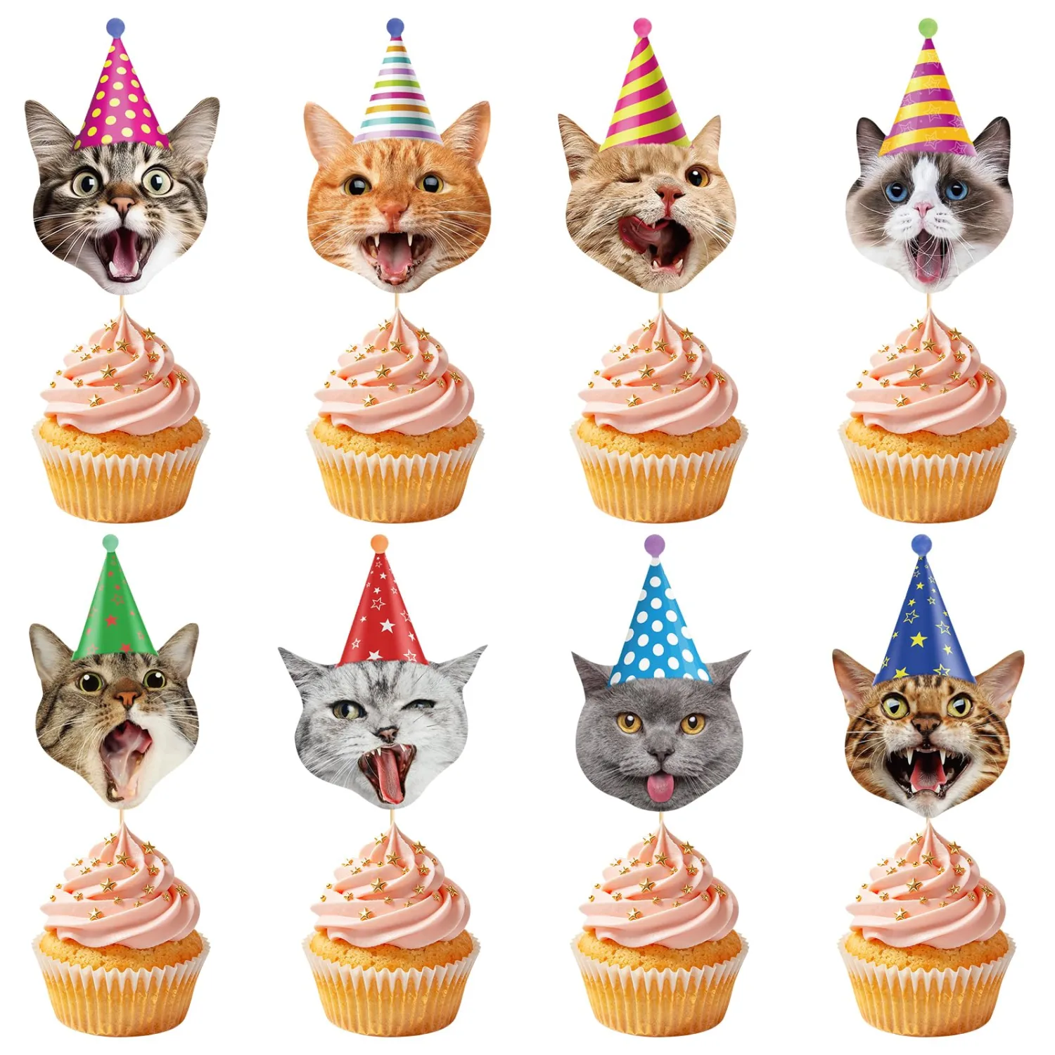 48 Pcs Cat Cupcake Toppers Birthday Cake Decorations Pets Theme Birthday Party Decorations for Kids Boys Girls Pet Cat Theme Birthday Baby Shower Party Decorations Supplies