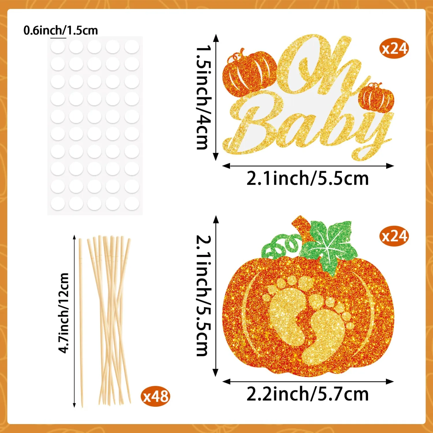 48 Pcs Thanksgiving Cupcake Toppers Fall Pumpkin Cupcake Toppers Pick