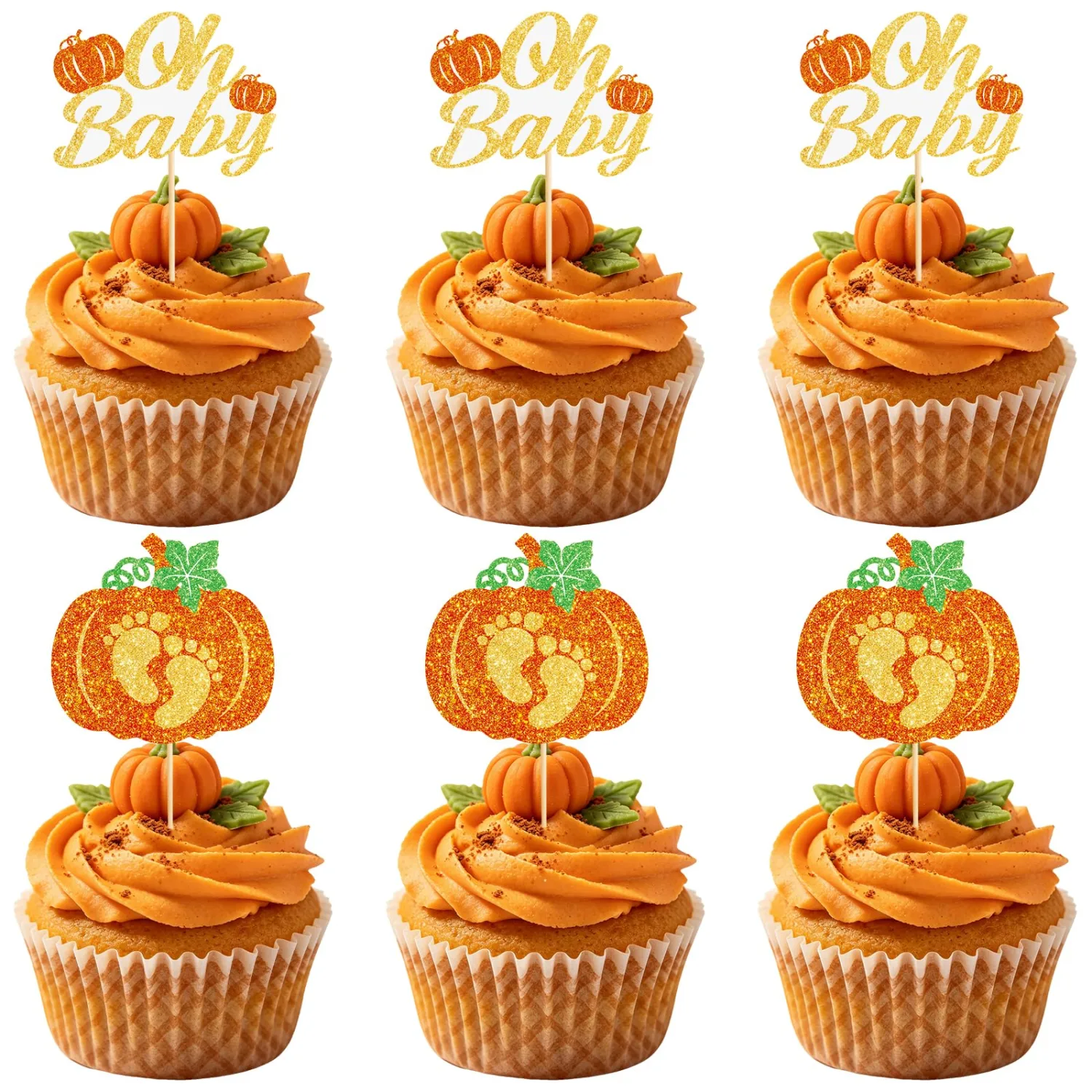 48 Pcs Thanksgiving Cupcake Toppers Fall Pumpkin Cupcake Toppers Pick