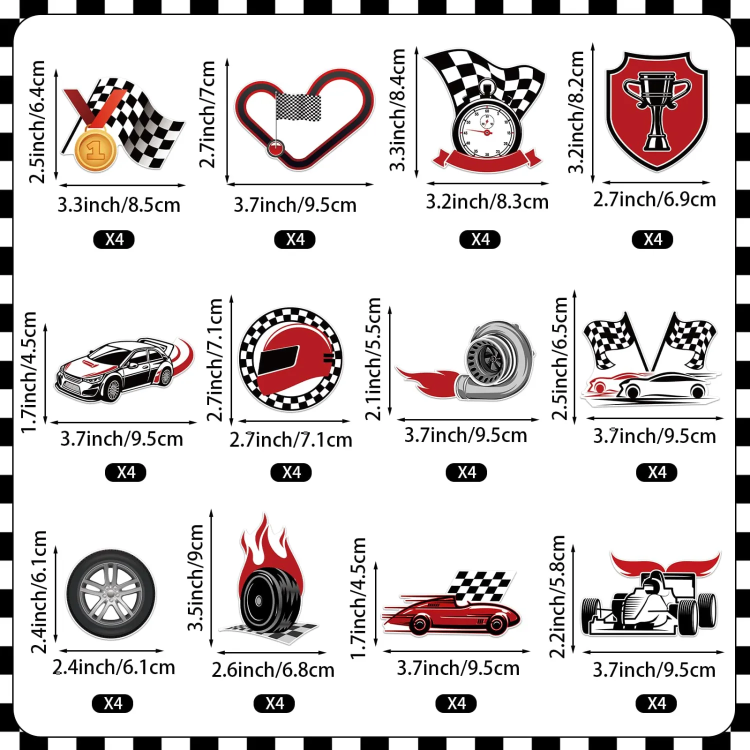 48 Pcs Racing Car Cupcake Topper Birthday Cake Decorations Checkered Flags Car Theme Cupcake Birthday Party Dessert Picks for Racing Birthday Baby Shower Party Supplies