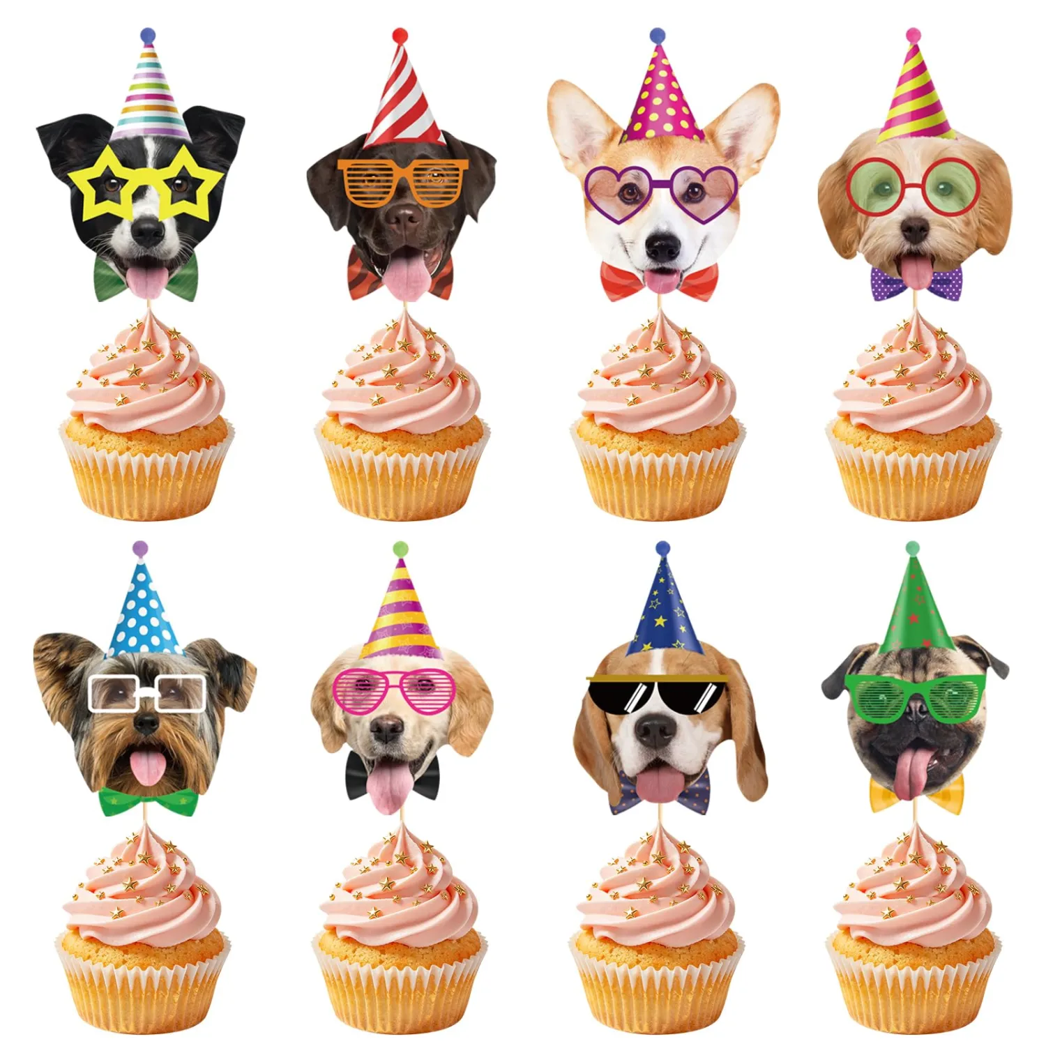 48 Pcs Dog Cupcake Toppers Puppy Cupcake Toppers Pets Theme Birthday Cake Decorations for Kids Boys Girls Pet Dog Theme Birthday Baby Shower Party Decorations Supplies