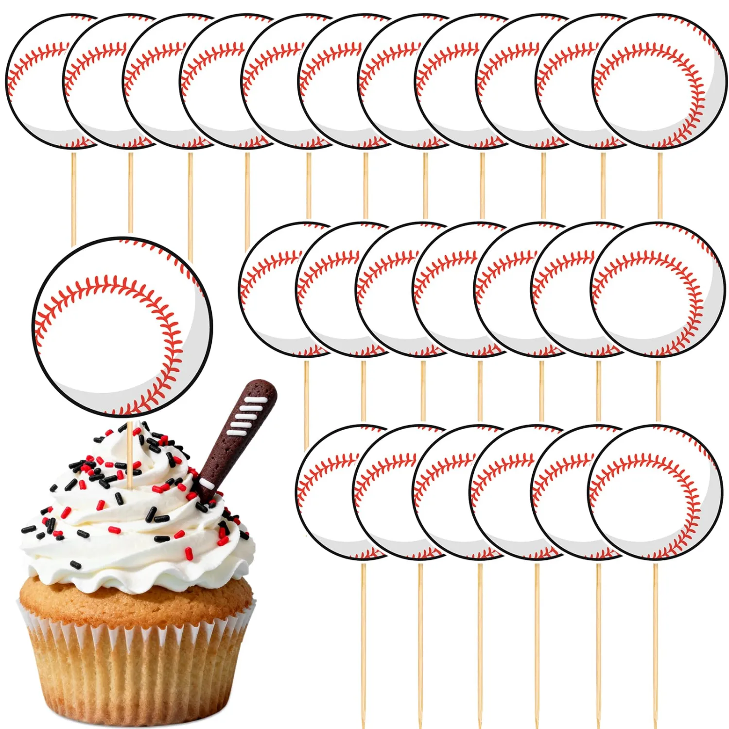 48 Pcs Baseball Cupcake Toppers Baseball Cake Toppers Sport Birthday Party Decorations for Sport Ball Birthday Baby Shower Game Day Party Supplies