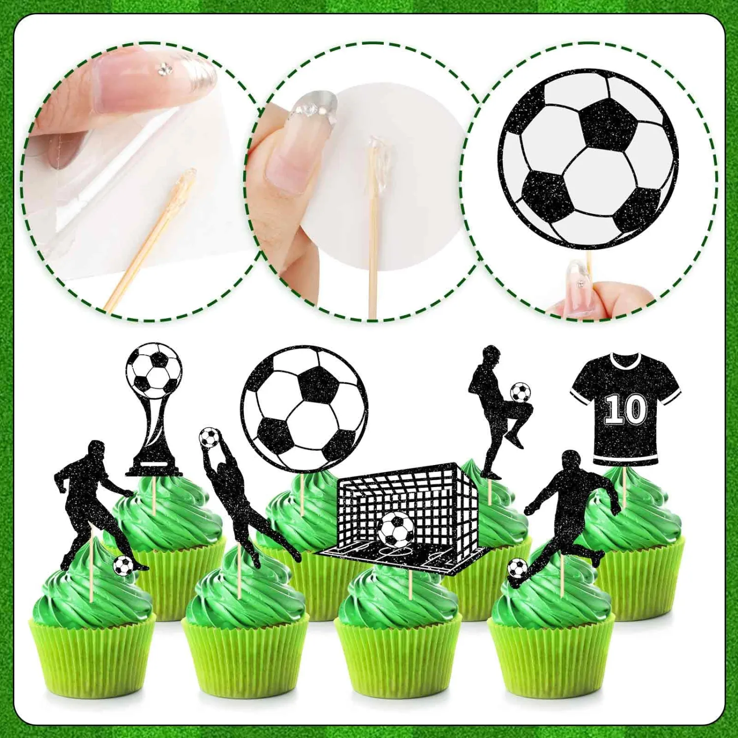 48 Pcs Soccer Cupcake Toppers Soccer Ball Birthday Cake Toppers Sports Birthday Party Decor Picks for Boys Football Theme Baby Shower Soccer Birthday Party Supplies