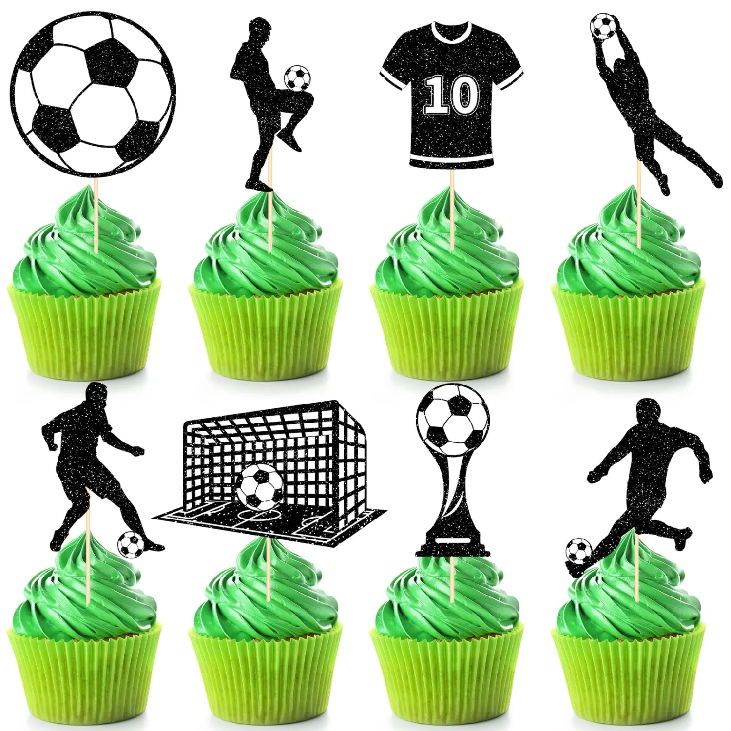 48 Pcs Soccer Cupcake Toppers Soccer Ball Birthday Cake Toppers Sports Birthday Party Decor Picks for Boys Football Theme Baby Shower Soccer Birthday Party Supplies
