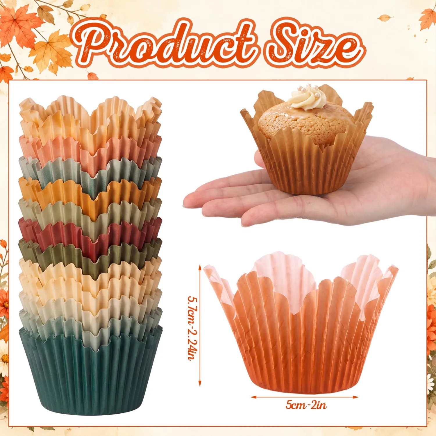 Newtay 120 Pcs Flower Cupcake Liners, Floral Shaped Petal Baking Cups 1.97 x 2.24 Inch Petal Muffin Wrappers for Fall Thanksgiving Party Baking