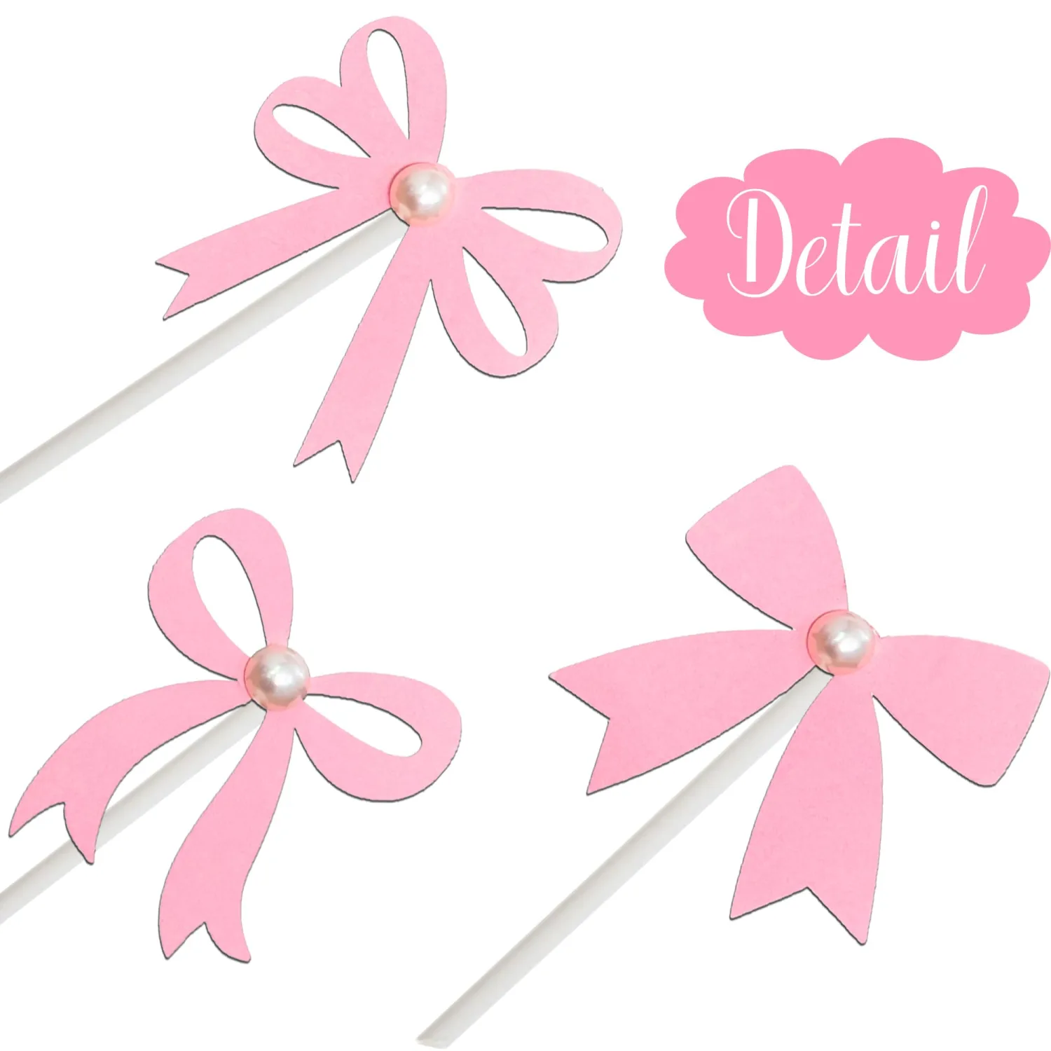 Bow Pearl Cupcake Toppers Pink Bow Birthday Party Decorations 24Pcs Coquette Bow Cupcake Picks Bowknot Bachelorette Cake Decoration for Girls Theme Wedding Engagement Bridal Shower Supplies