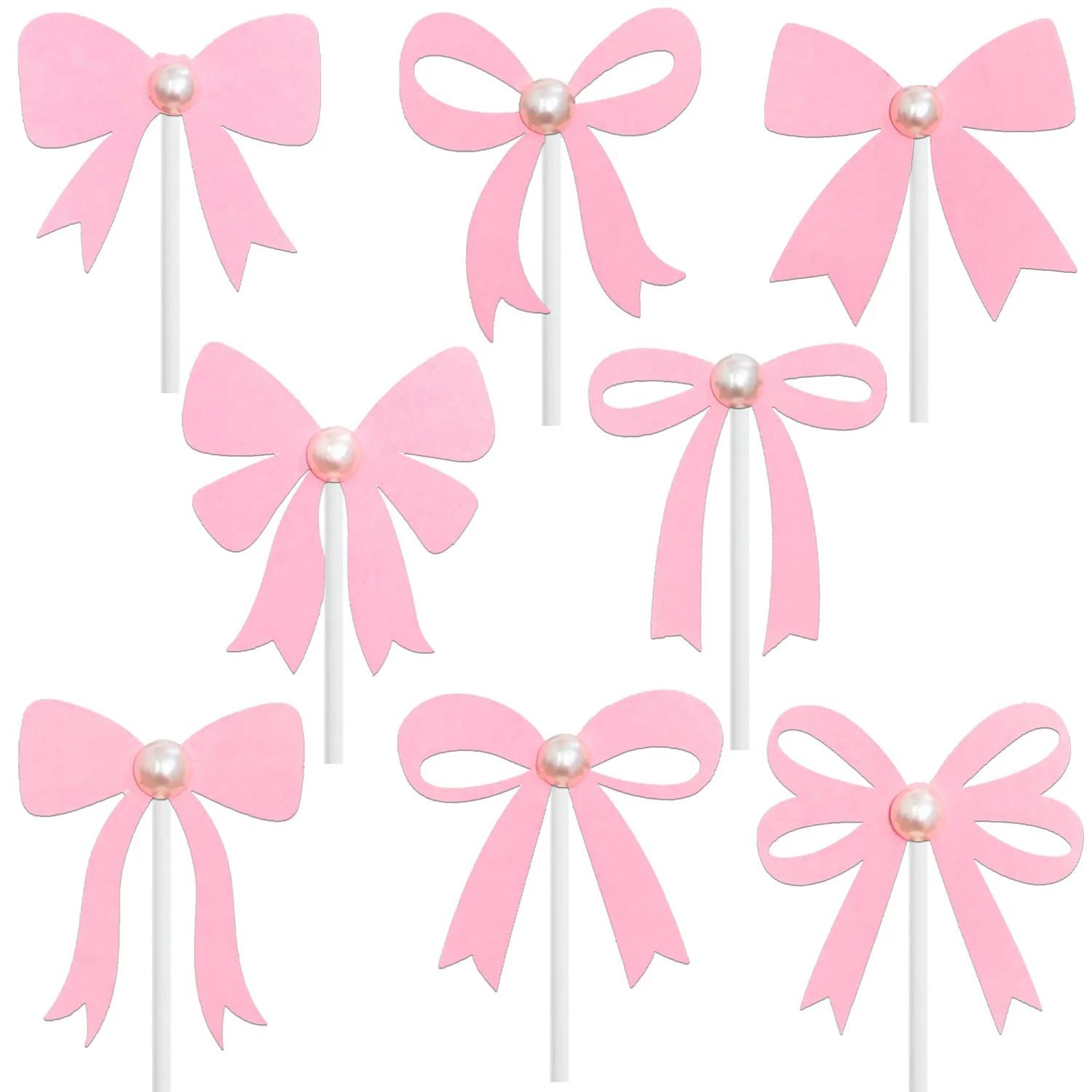 Bow Pearl Cupcake Toppers Pink Bow Birthday Party Decorations 24Pcs Coquette Bow Cupcake Picks Bowknot Bachelorette Cake Decoration for Girls Theme Wedding Engagement Bridal Shower Supplies