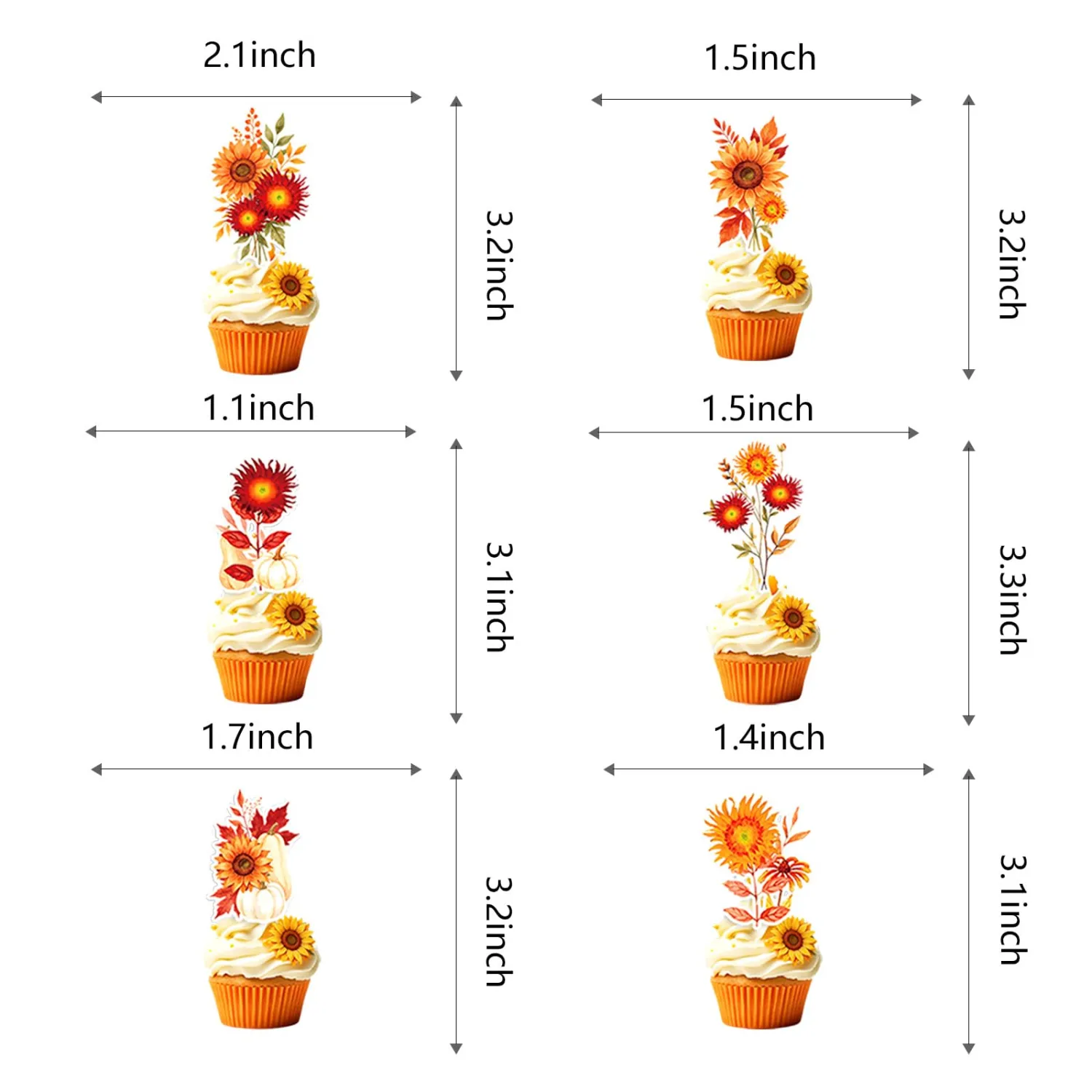 48 Pcs Wildflower Party Cupcake Toppers for Flower Fall Birthday Baby Shower Party Decorations