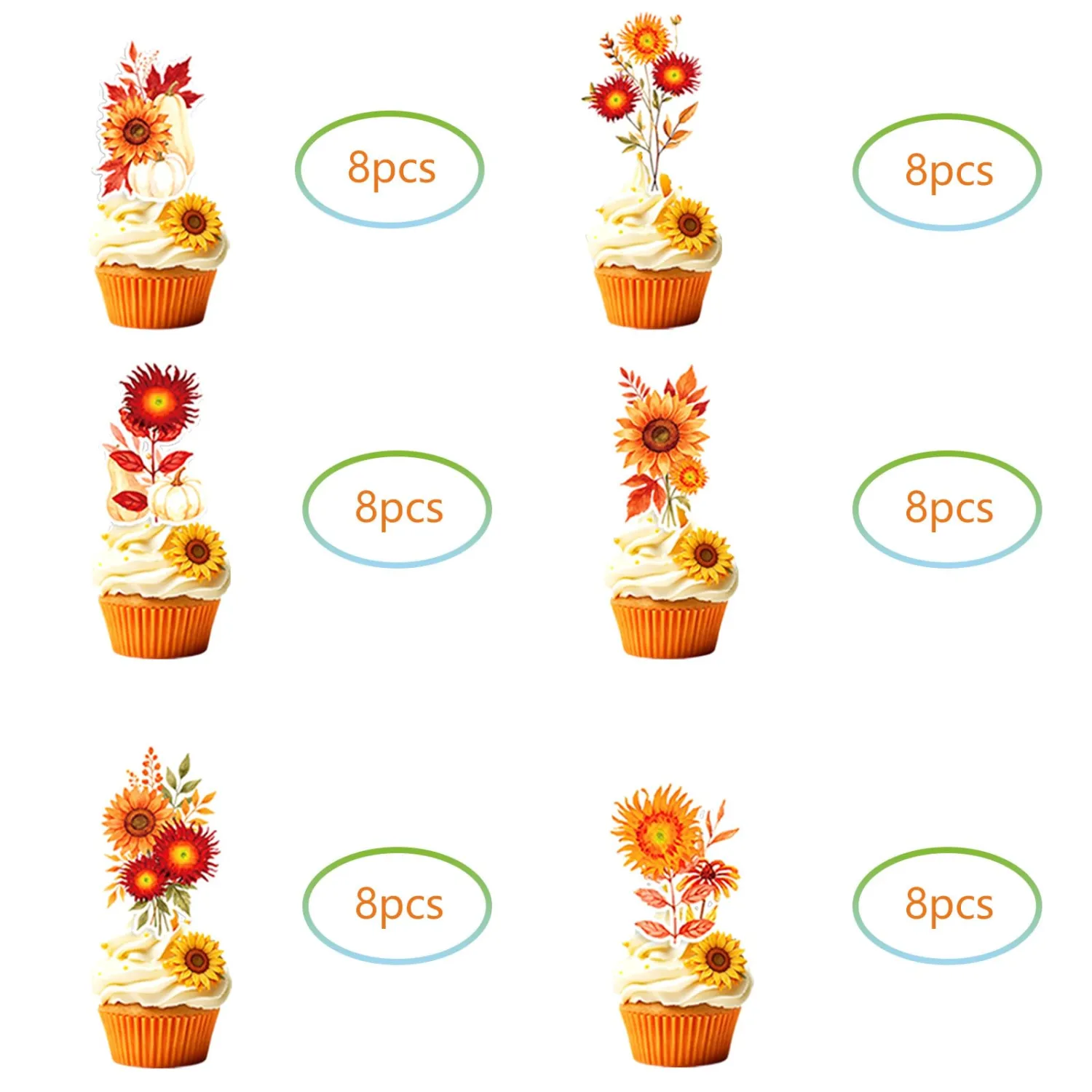 48 Pcs Wildflower Party Cupcake Toppers for Flower Fall Birthday Baby Shower Party Decorations