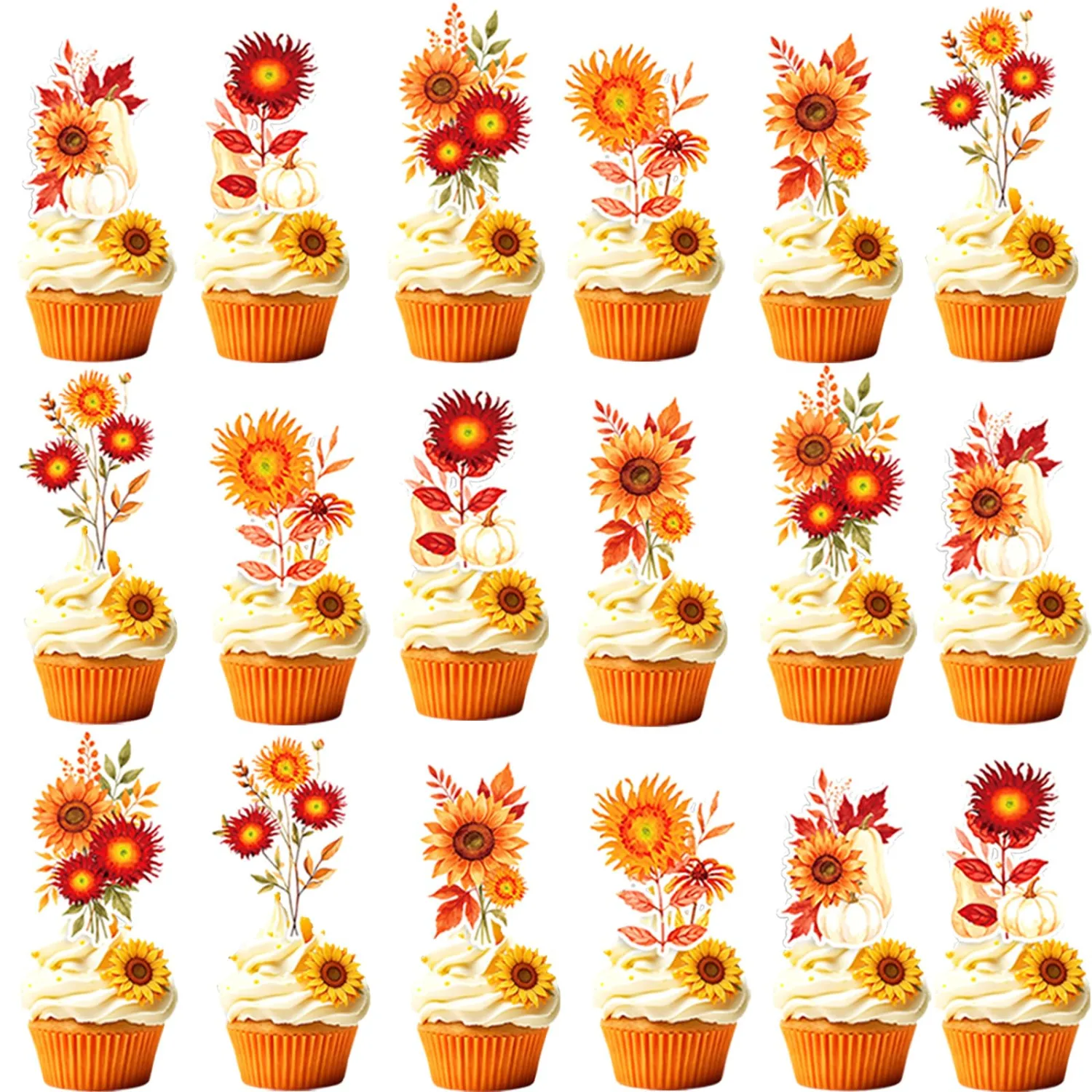 48 Pcs Wildflower Party Cupcake Toppers for Flower Fall Birthday Baby Shower Party Decorations