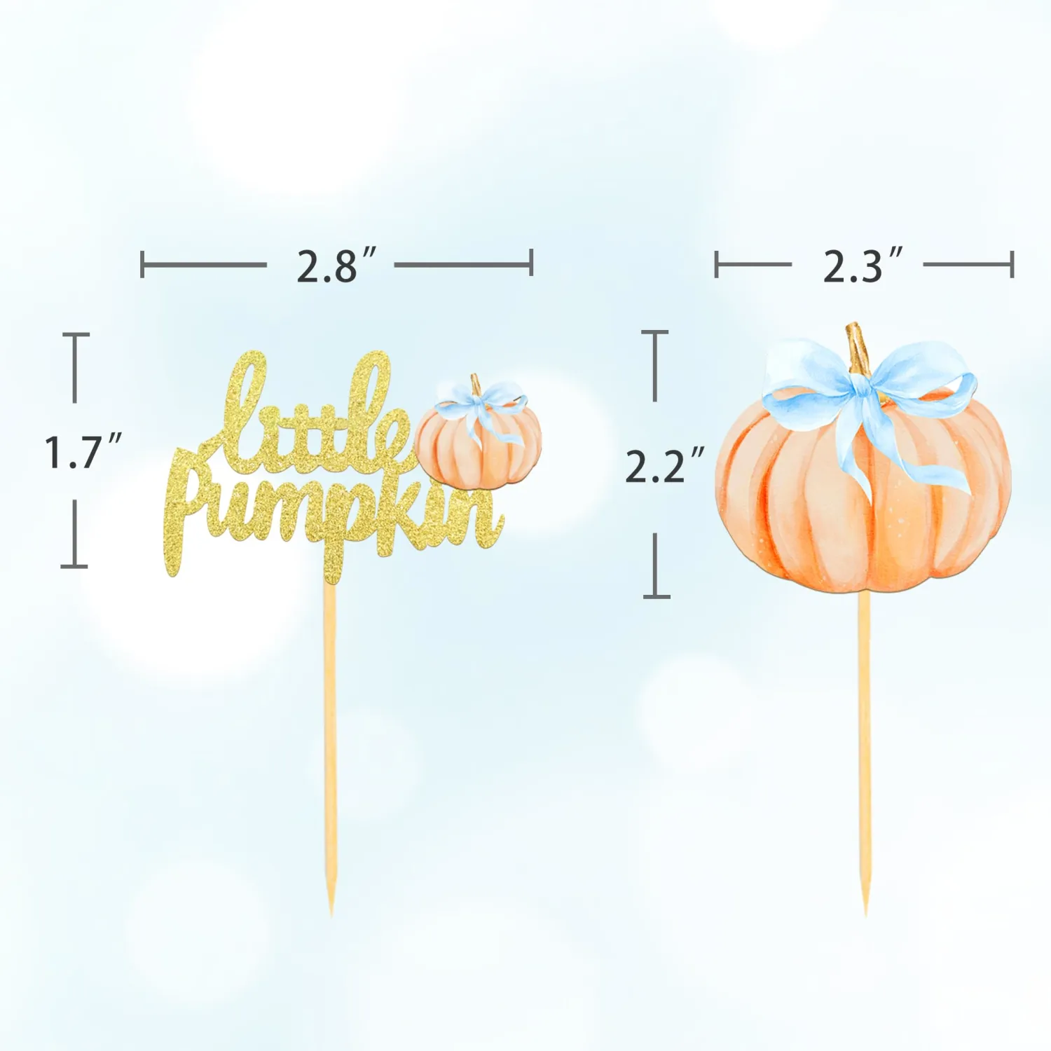 24 Pcs Pumpkin Cupcake Toppers (bow blue)