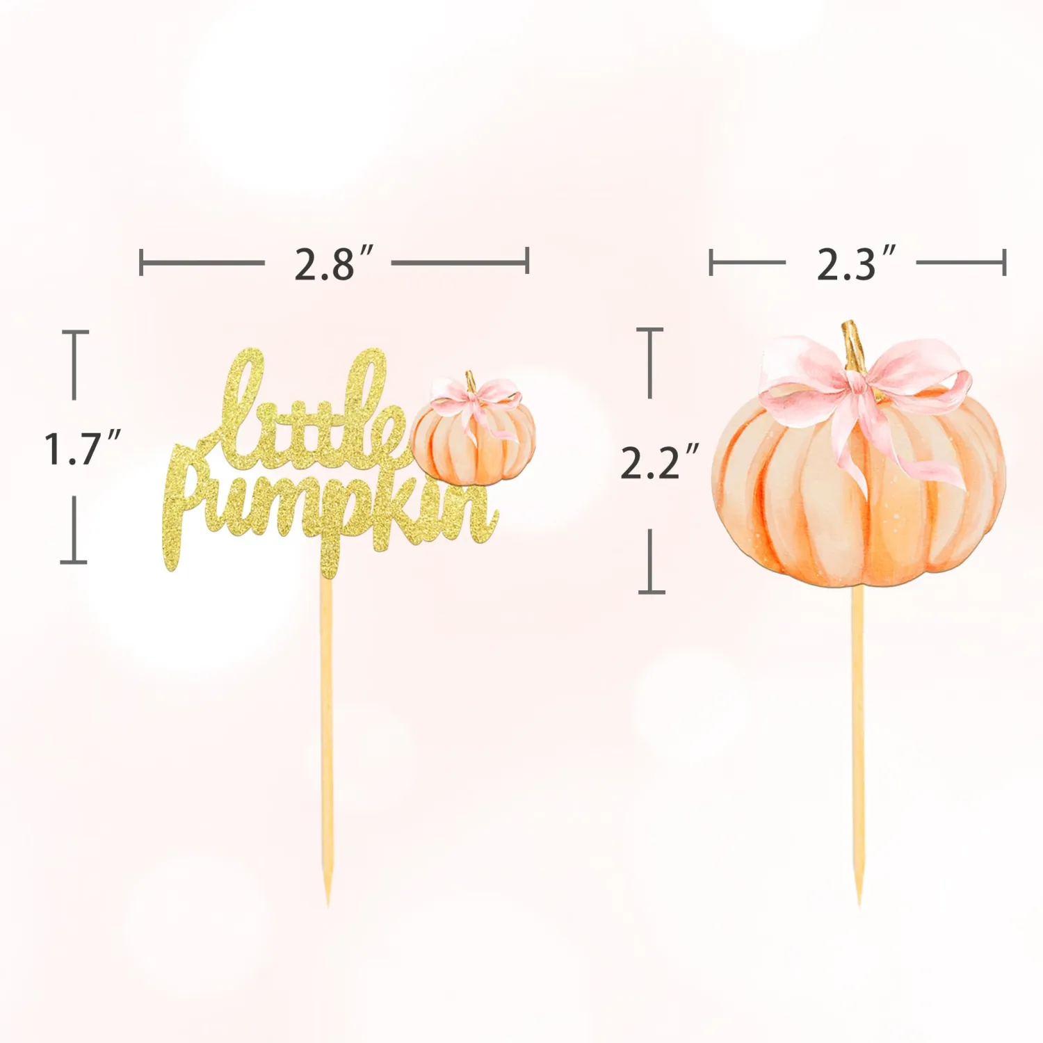 24 Pcs Pumpkin Cupcake Toppers (bow pink)