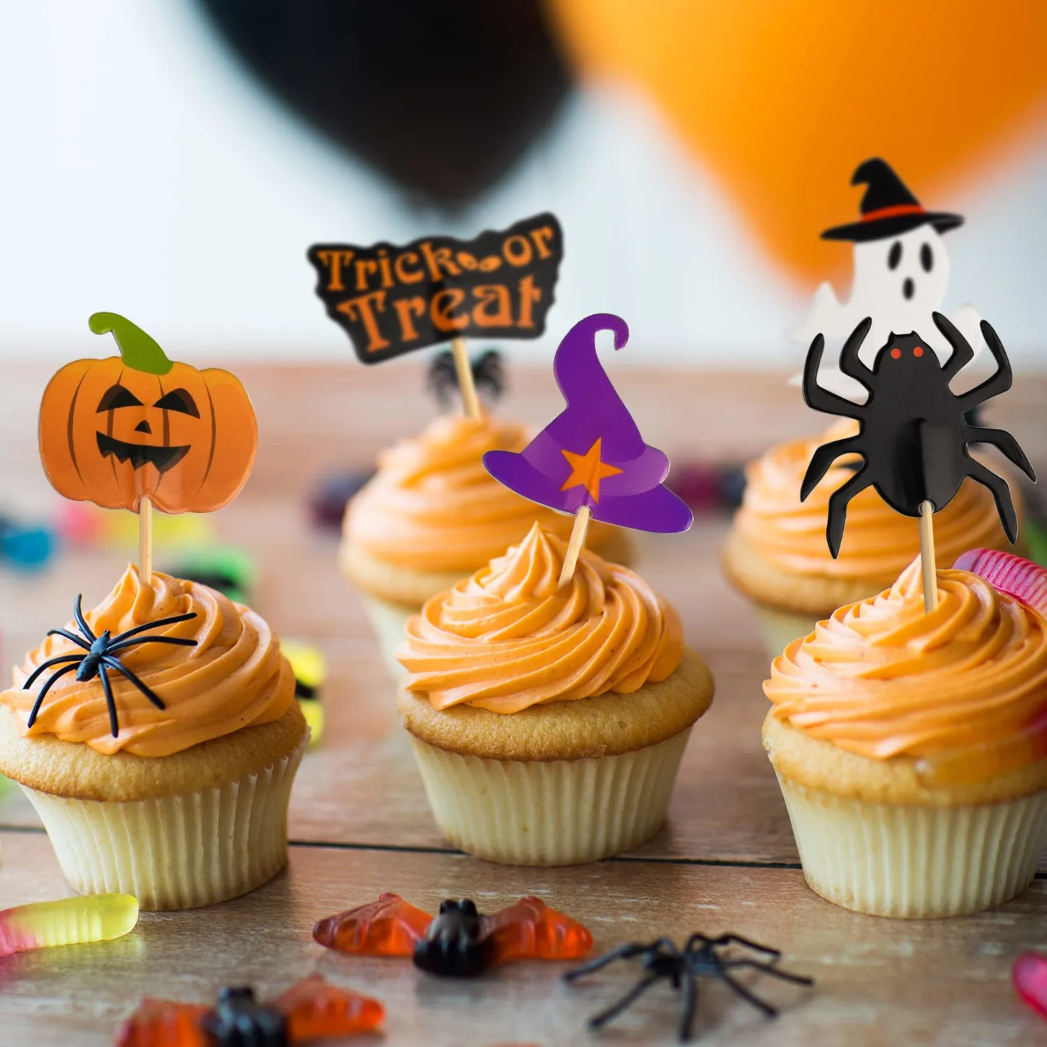 FEPITO 60 Piece Halloween Decoration Toppers - Toothpick Flags Markers for Party Decor
