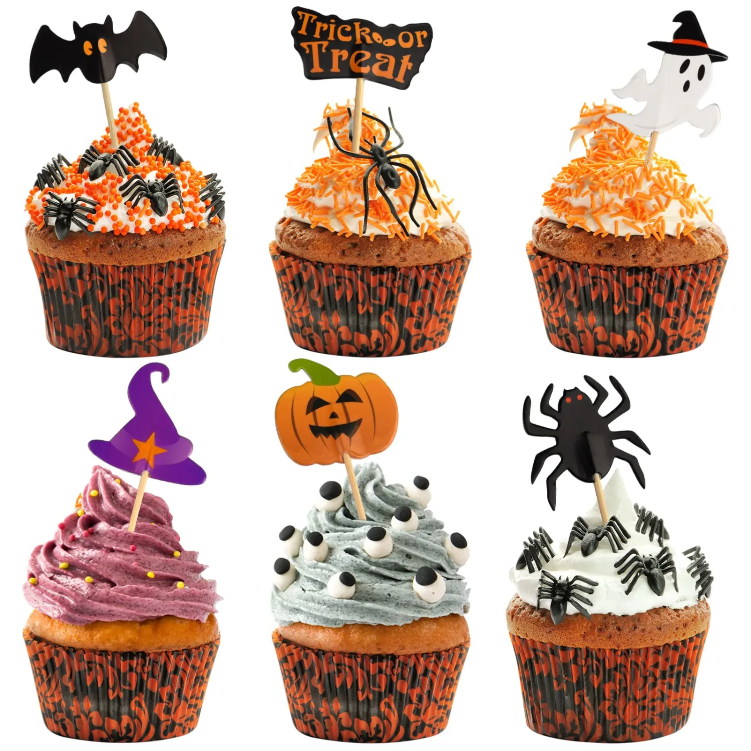 FEPITO 60 Piece Halloween Decoration Toppers - Toothpick Flags Markers for Party Decor