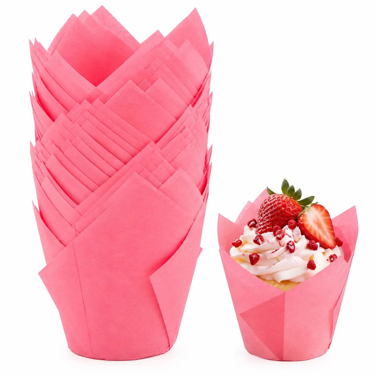 100 Pcs Hot Pink Tulip Cupcake Liners for Baking, Muffin Liners