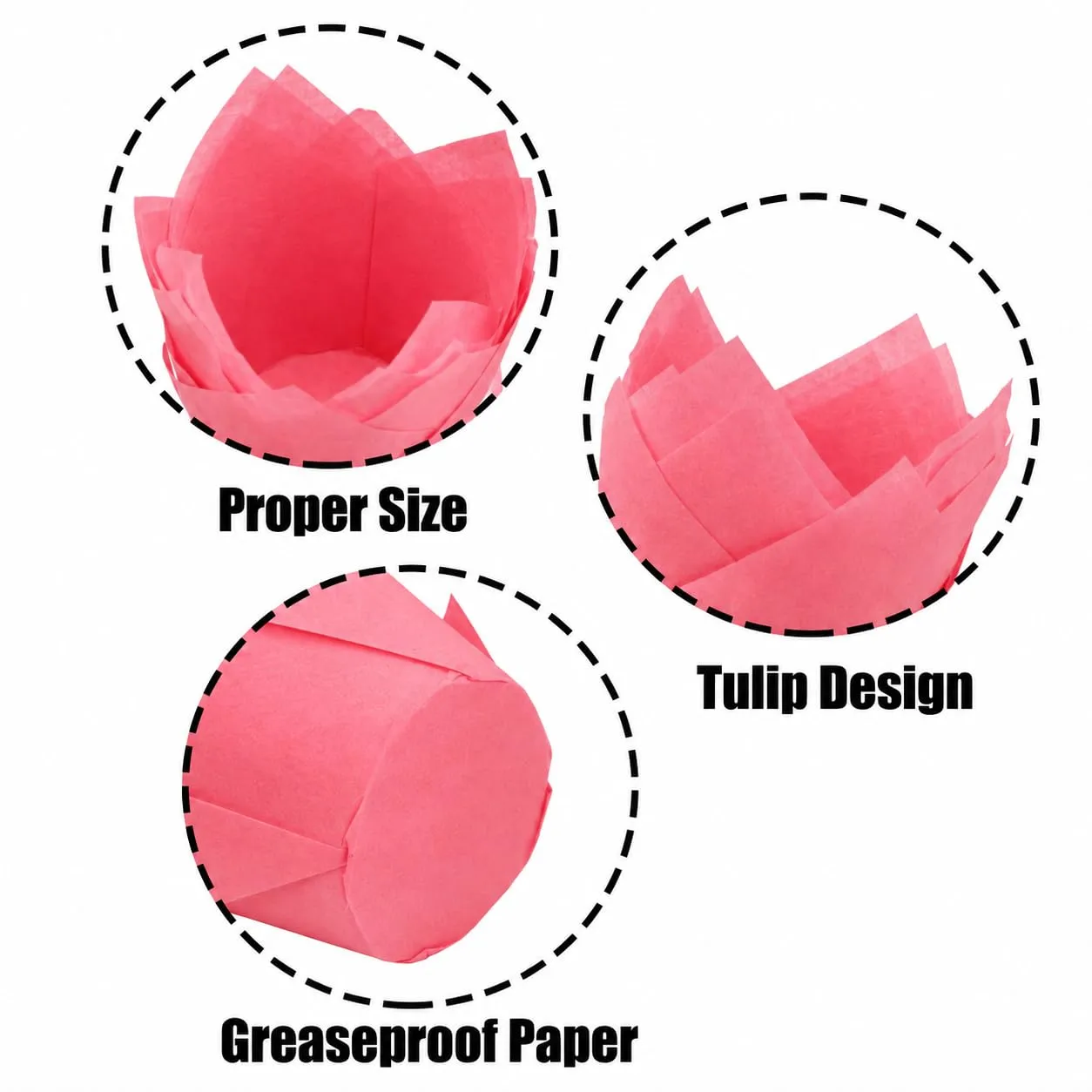 100 Pcs Hot Pink Tulip Cupcake Liners for Baking, Muffin Liners