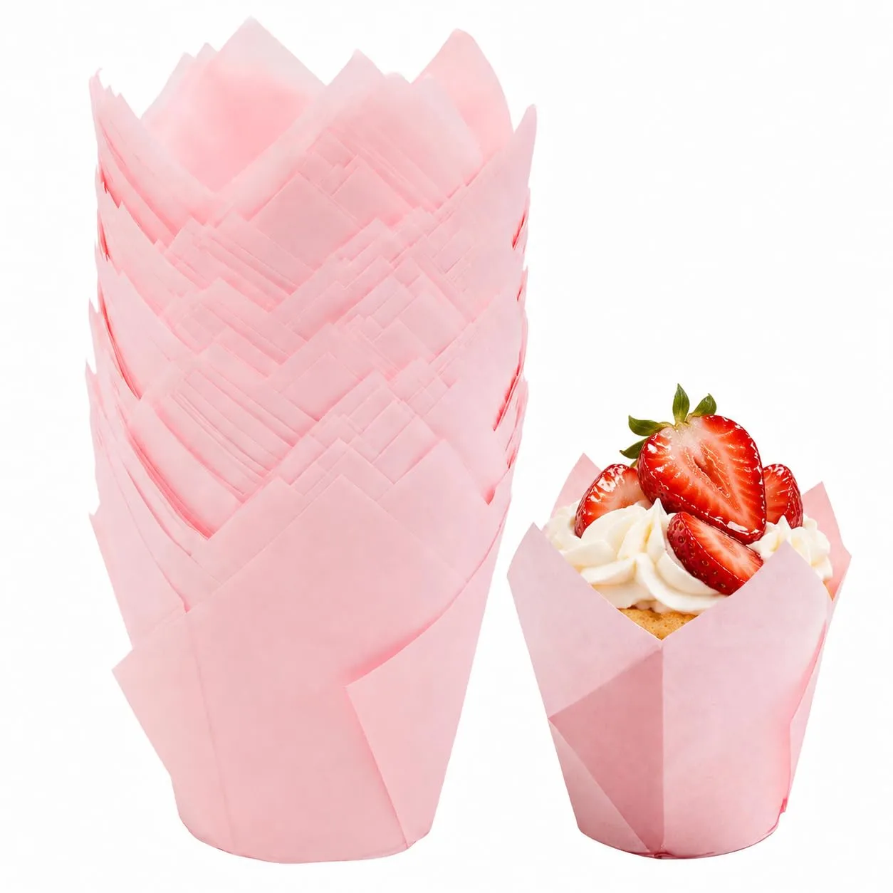100 Pcs Pink Tulip Cupcake Liners for Baking, Muffin Liners